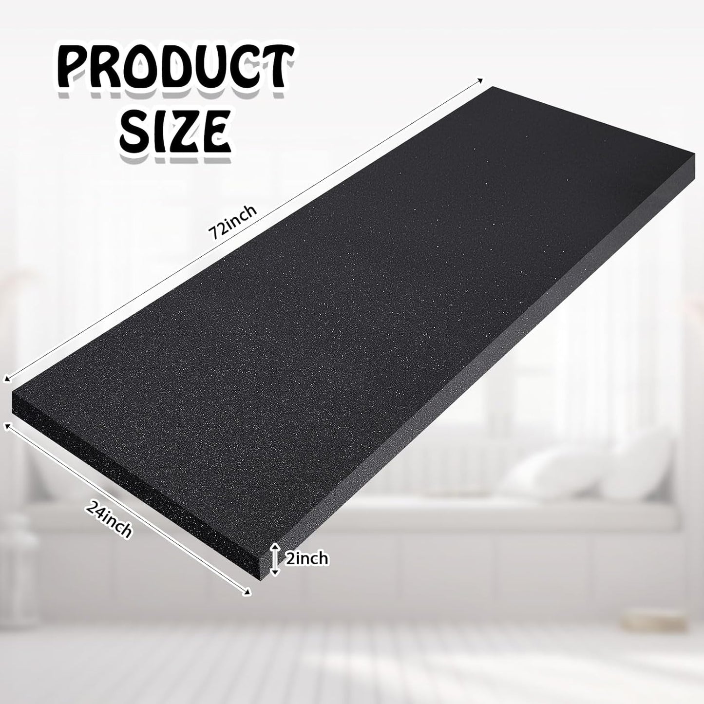 Amylove Polyurethane Foam 24" x 72" High Density Cushion Upholstery Foam Sheet for Seat Replacement DIY Projects Chairs Headboards Sofas Home(2" x 24" x 72",Black)