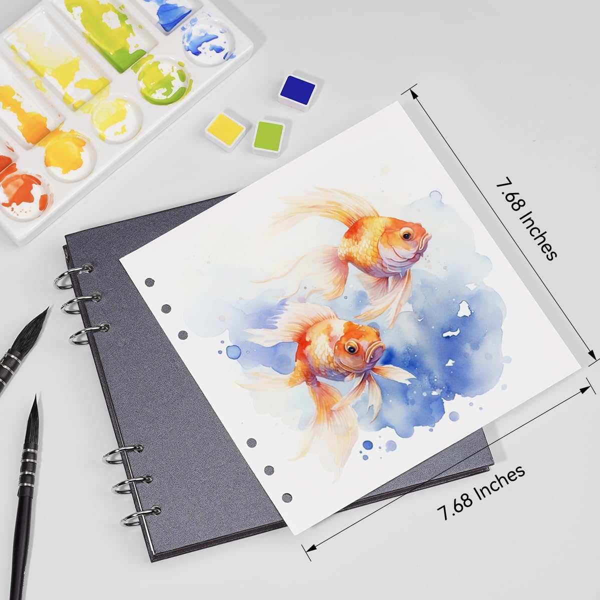 Lightwish Square Watercolor Journal,100% Cotton,300gsm/140lb,Acid-Free,20 Sheets Cold Press Watecolor Paper Sketchbook for Artists Adults Students,7.68 * 7.68 Inches