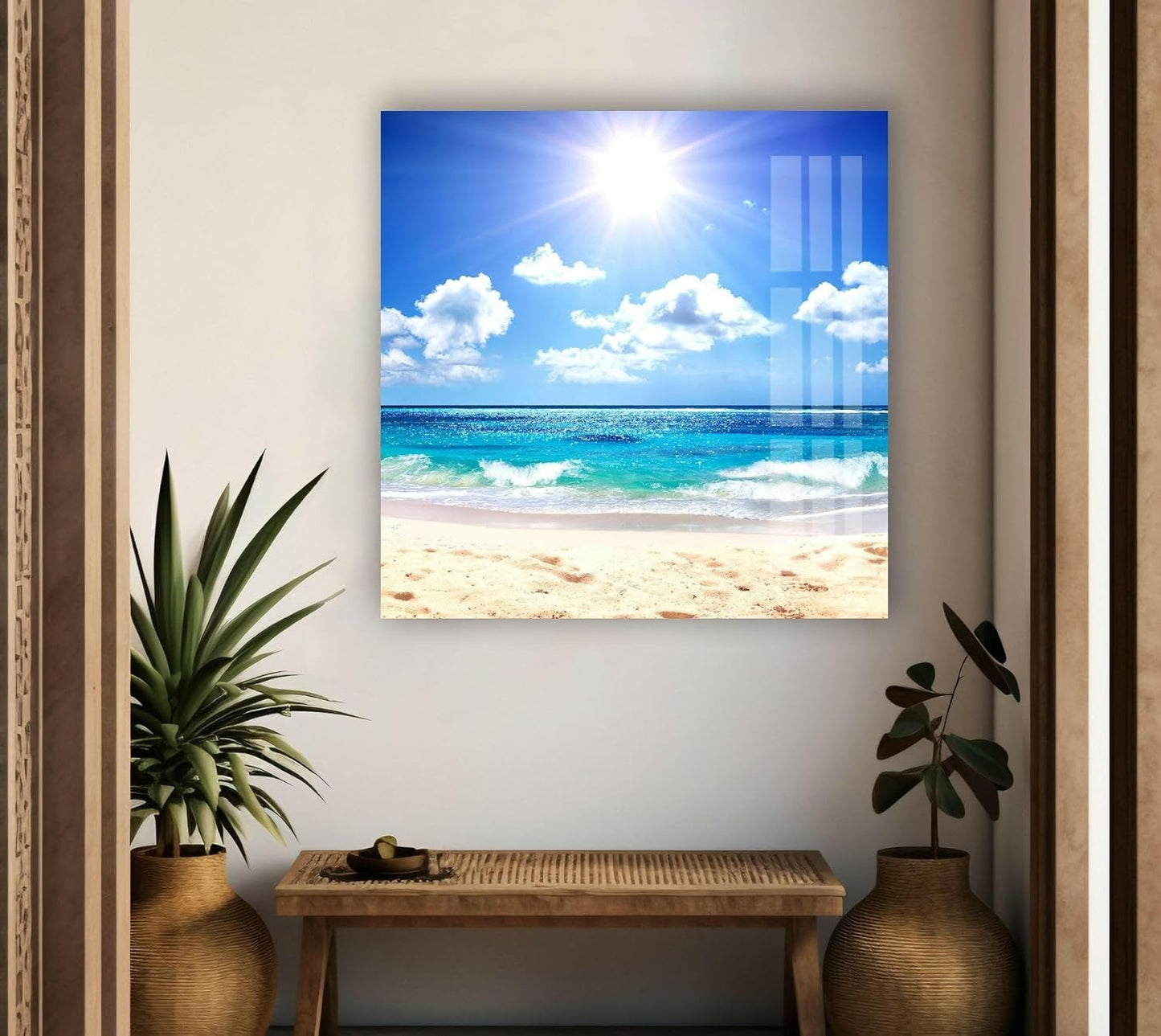 My Photostation.com 60WX40H'' Summer Beach Landscape Glass Wall ArtTempered Glass Printing Wall Decor Large Wall Art Wall Hangings
