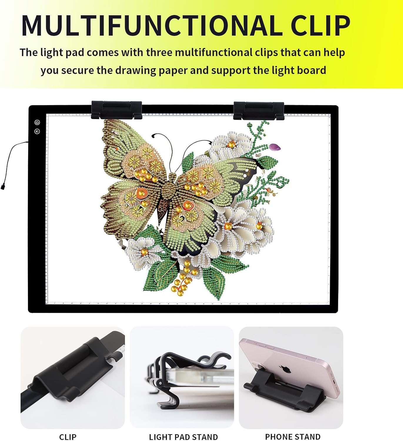 YINGWOND A1 Large Rechargeable Light Pad,Diamond Art Light Board with 3 Color Modes,6 Levels and Stepless Dimming,Battery Powered Light Box for Tracing,Diamond Painting,Drawing,Sketching