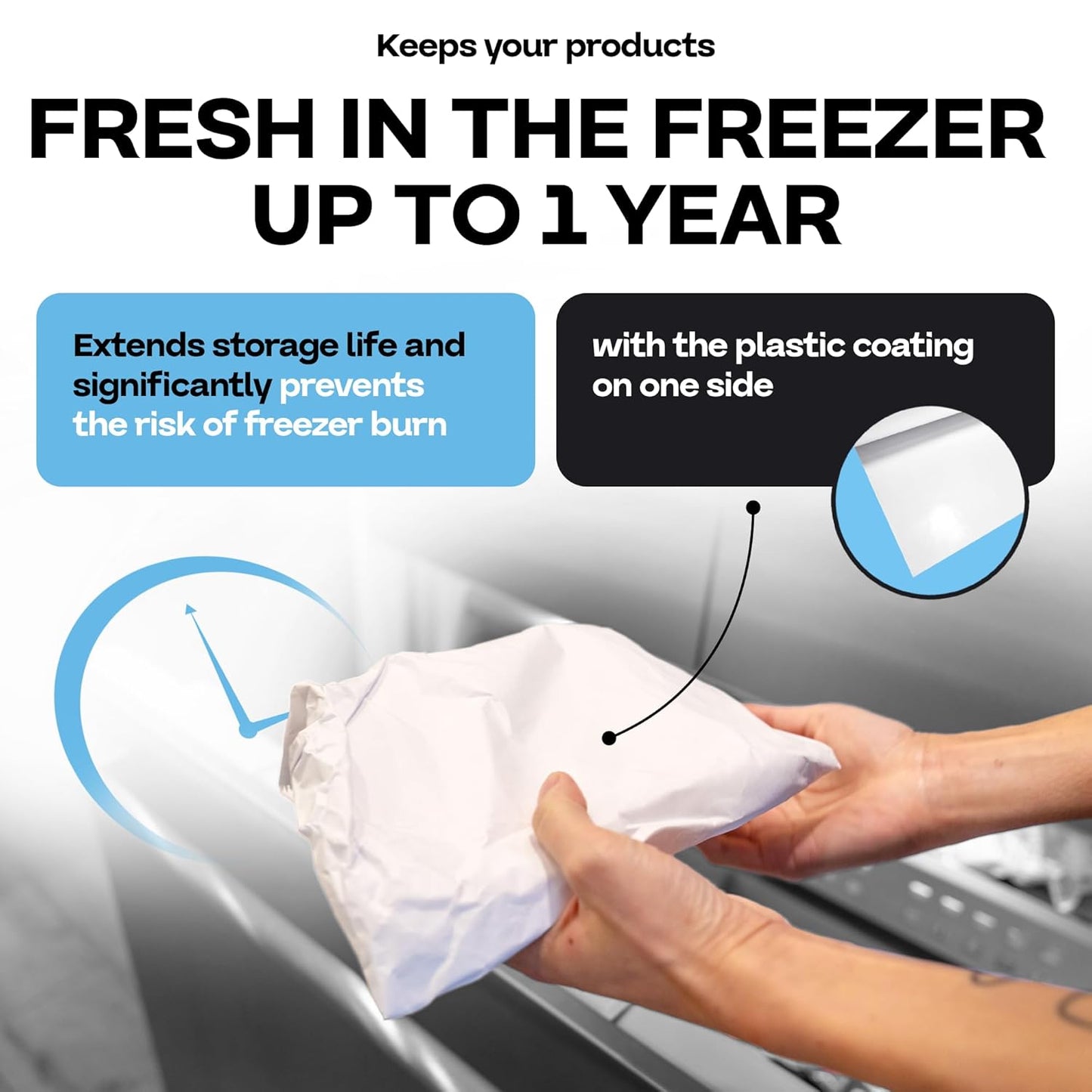 White Freezer Paper Roll 18" x 1800" (150 feet) with Cutter - USA-made Freezer Paper for Meat & Fish - Poly-Coated Food Wrapping Material for Freezing - Barrier Against Air & Moisture by IDL Packaging