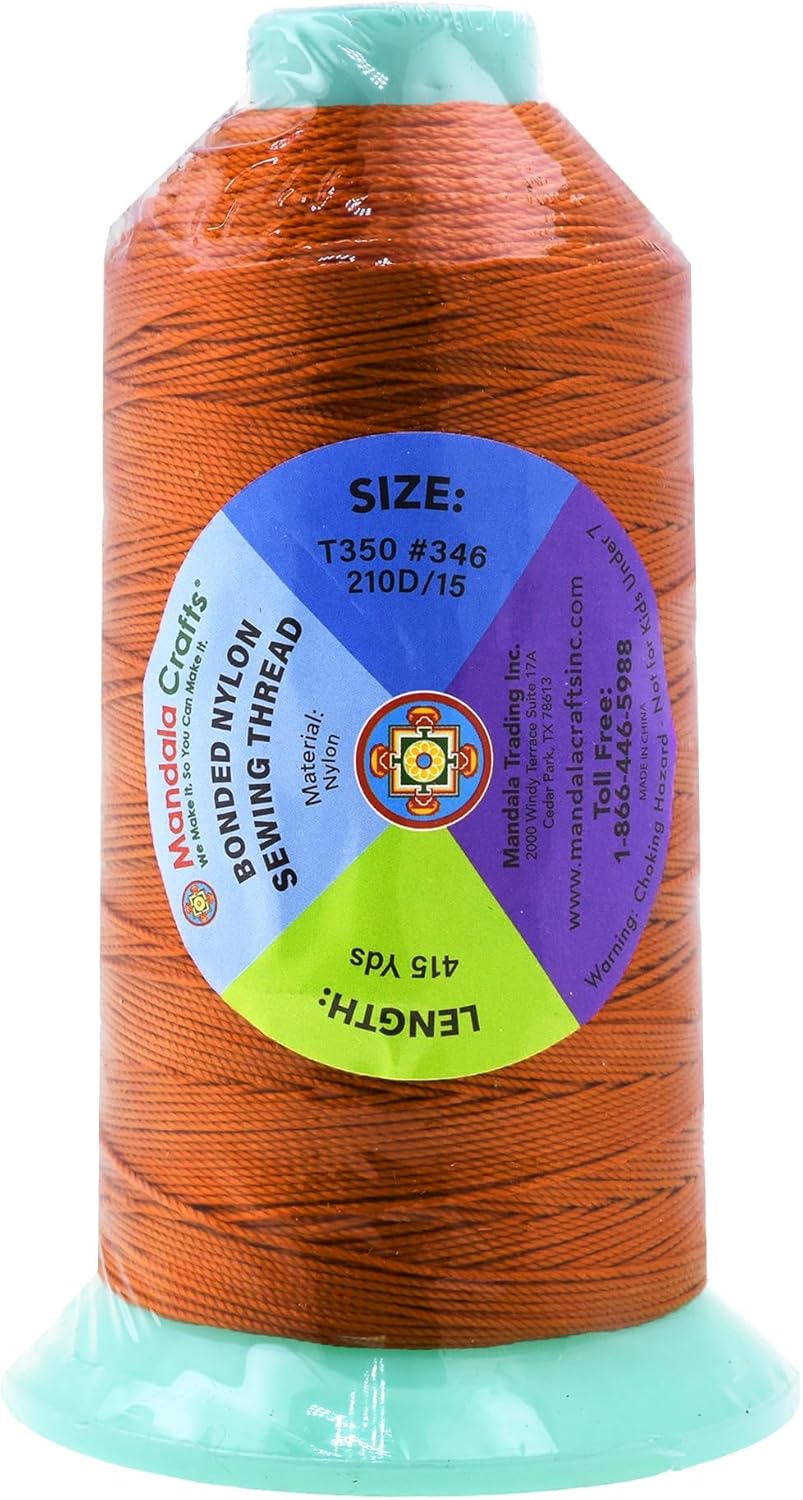 Mandala Crafts Bonded Nylon Thread Burnt Orange Heavy Duty Sewing Threads - 415 YDs Size 346 210D T350 Tex 350 Thread for Leather Jeans Weaving Outdoor Marine Upholstery Threads