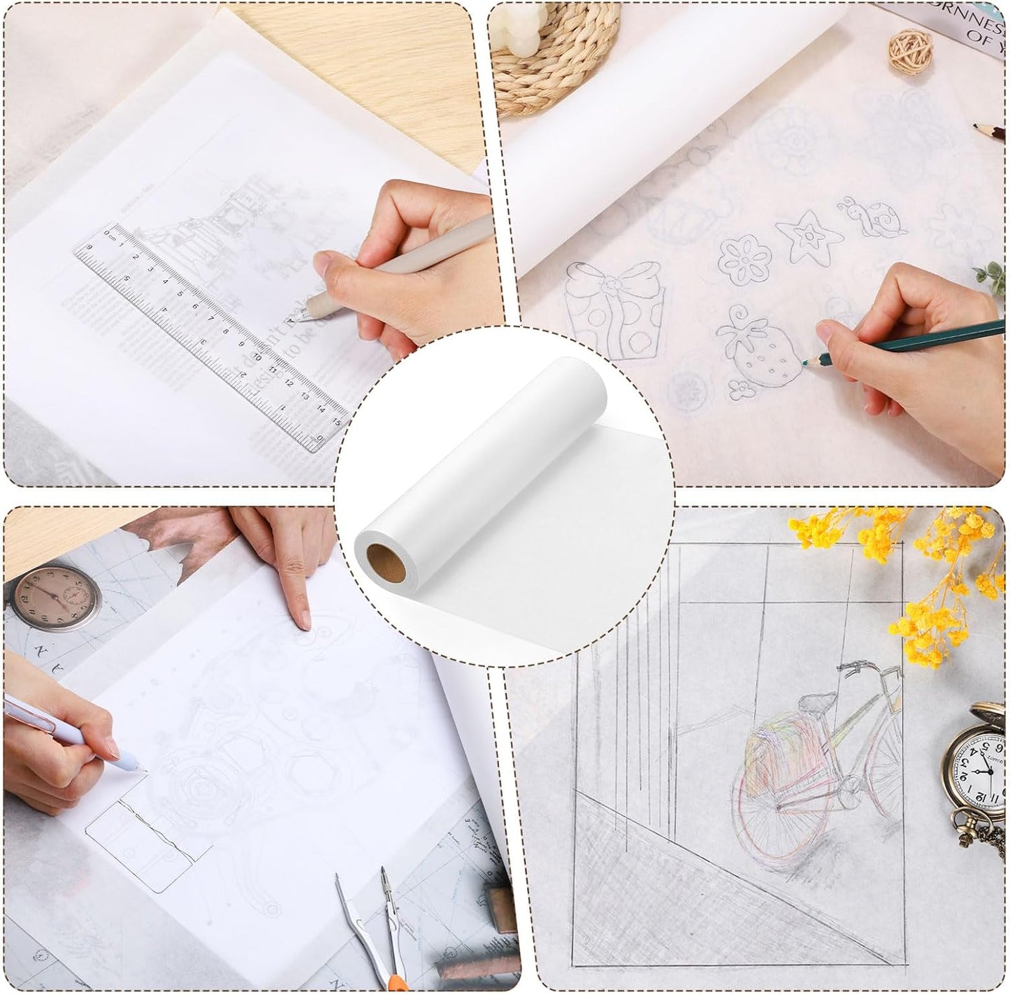 Tracing Paper Roll 24in x 50yd, White Trace Paper Pattern Paper Translucent Tracing Paper for Sewing, Drawing, Sketching, Gift Wrapping