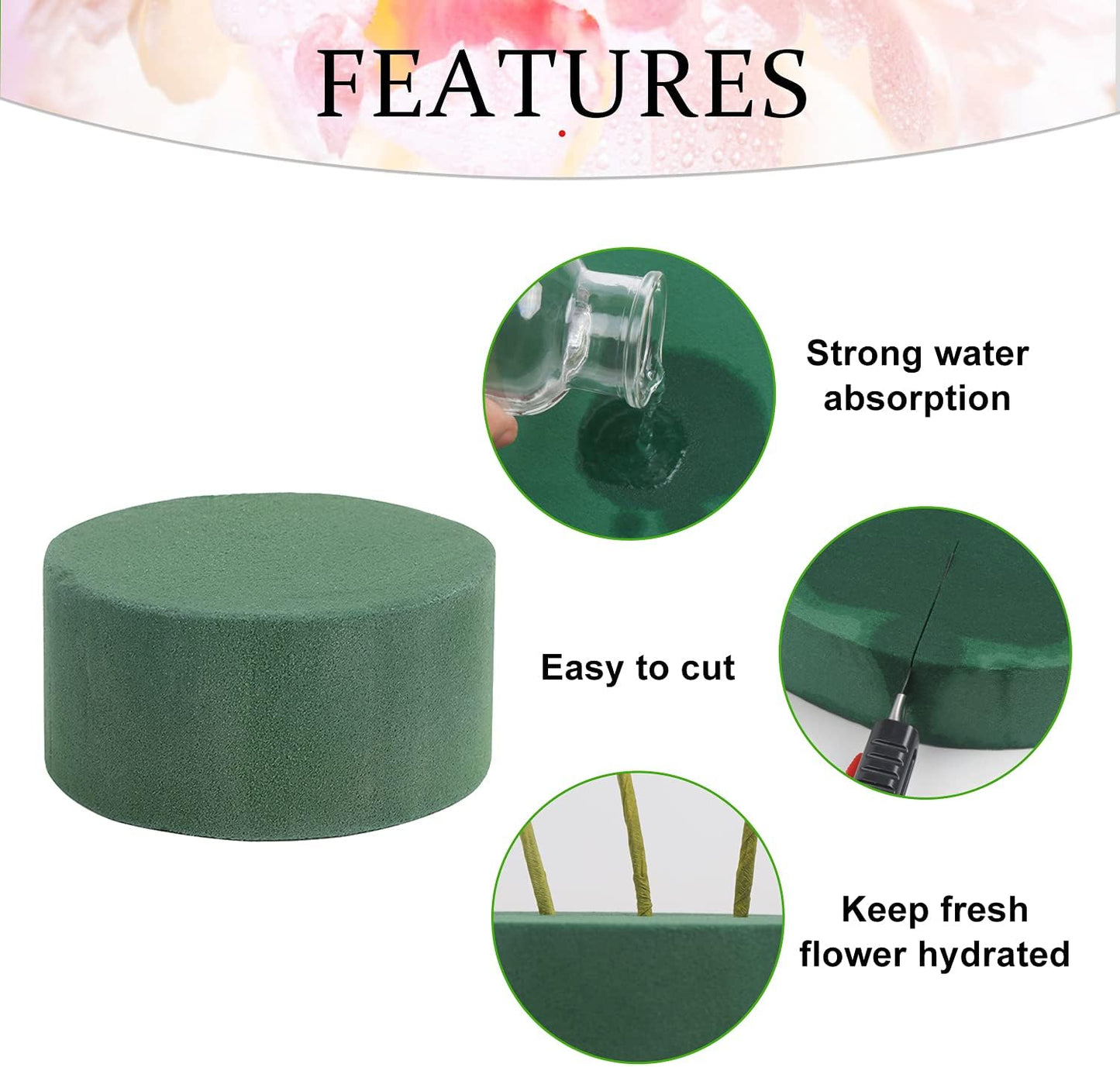 LOMIMOS 20PCS 3''Round Floral Foam Bricks,Wet Florist Floral Foam Block Flower Arrangement Supplies for Wedding Aisle Flowers Party Craft Project Spring Decoration