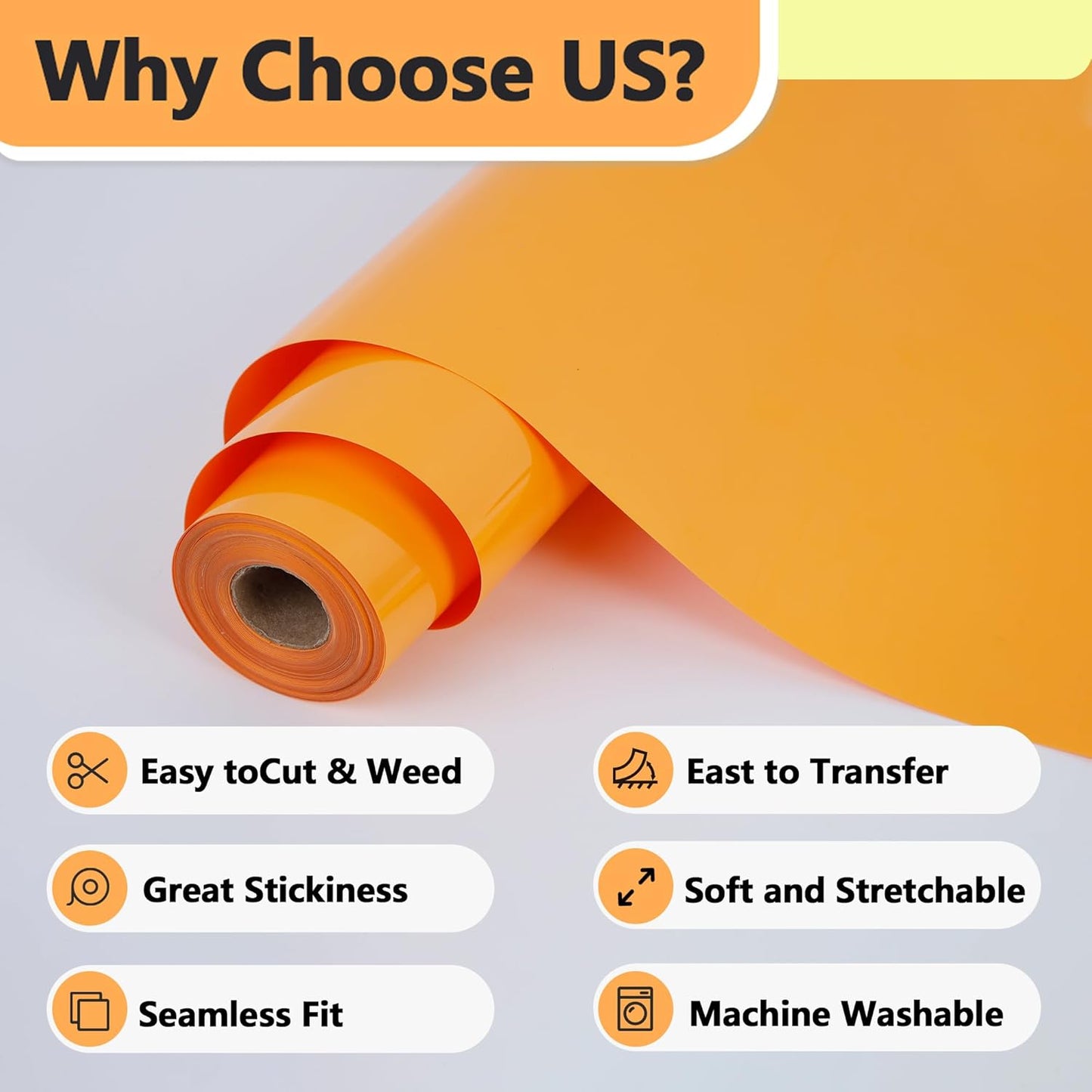 RENLITONG Matte Yellow Orange Iron on Vinyl Roll - 12Inch x 13ft HTV Heat Transfer Vinyl for T-Shirt, HTV Rolls for All Cutter Machine - Easy to Cut & Weed for Heat Transfer Design