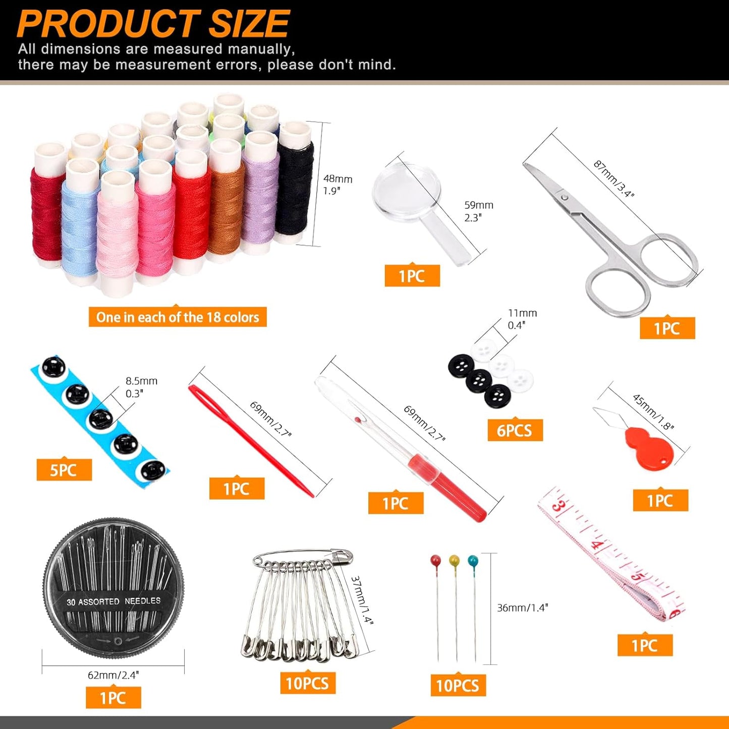 Rustark 86Pcs Sewing Kit With Portable Bag, Premium Supplies Includes 18 Colors Threads and Accessories for Home, Traveler, Emergency Repair