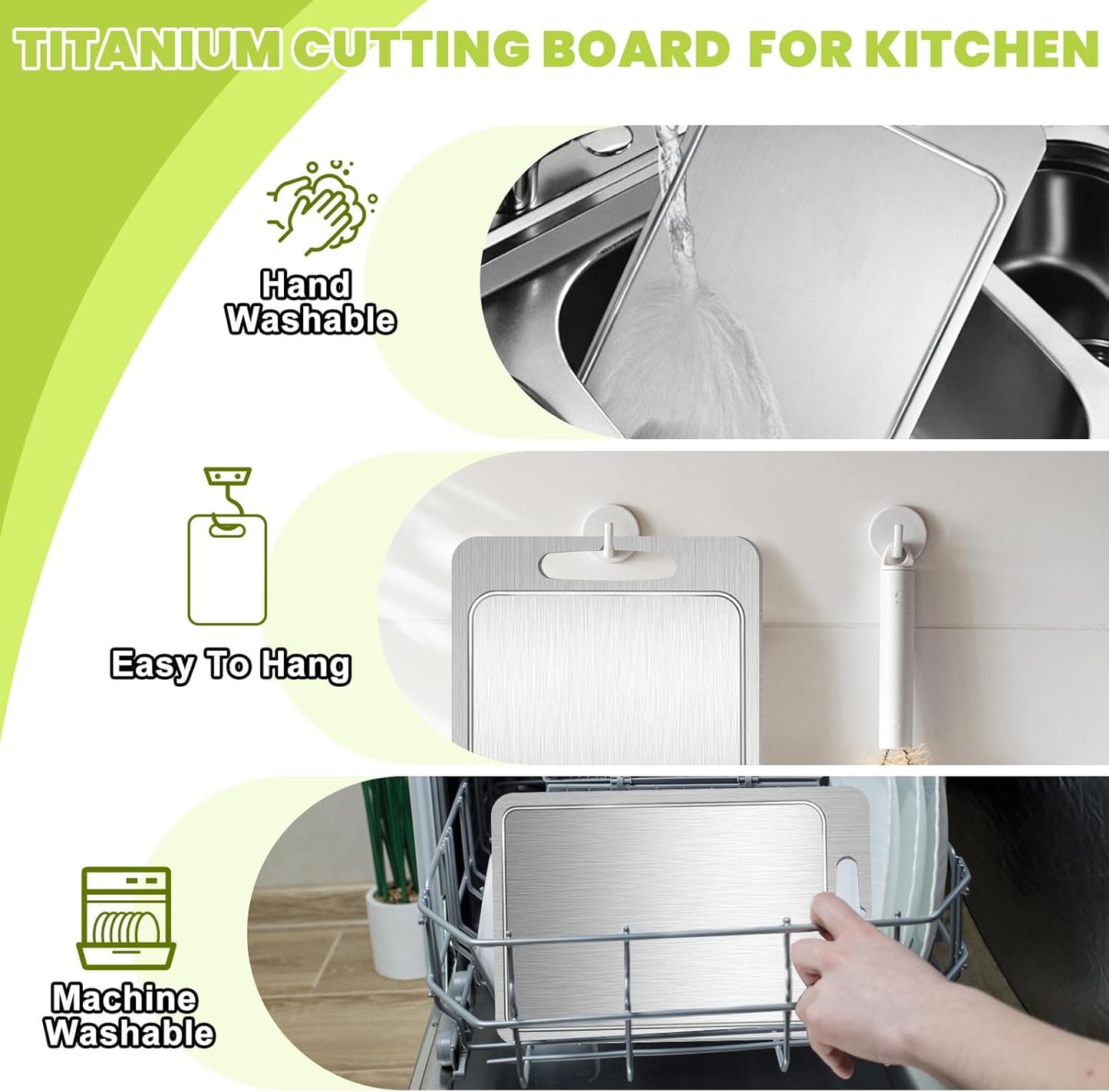 Titanium Cutting Board with Juice Groove-Pure Titanium Cutting Boards For Kitchen，Double-Sided Metal Chopping Board Titanware Cutting Mat for Cutting Meats, Fruits & Vegetables
