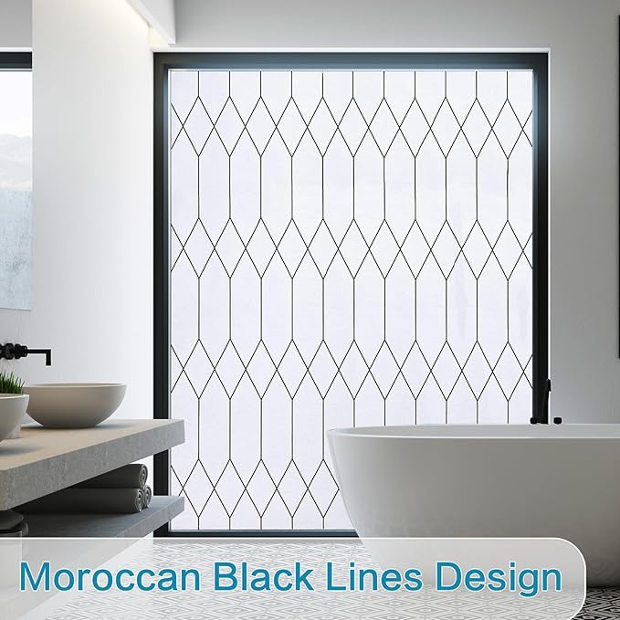 Windimiley Window Privacy Film Stained Glass Static Clings, Bathroom Frosted Leaded Decorative Window Stickers, UV Heat Blocking Opaque Removable for Home Door Coverings (17.5 x 78.7in,White)