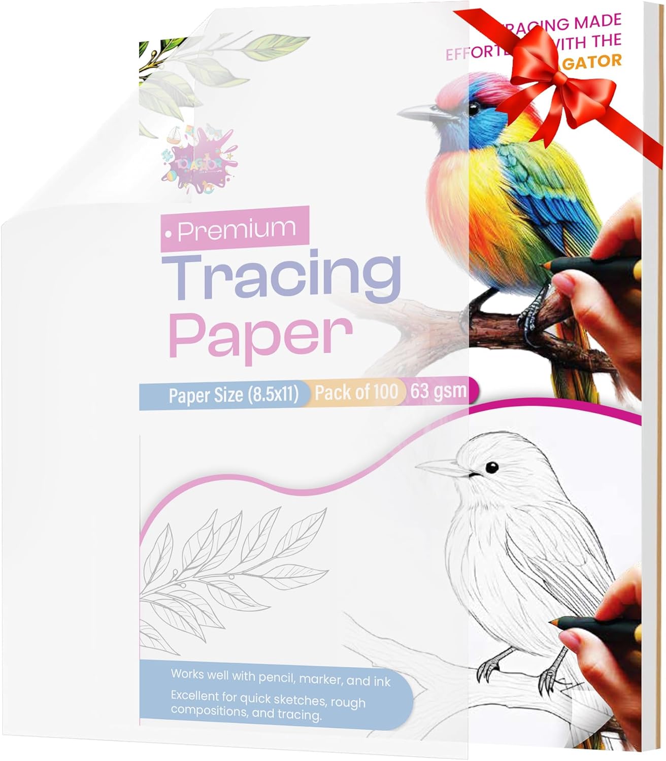 Tracing Paper 8.5 x 11 Inch - 100 Sheets 41lb/63gsm Transparent Vellum Paper for Sketching, Preliminary Drawing, Drafting & Overlays - Premium Translucent Tracing Paper for Pencil, Marker and Ink
