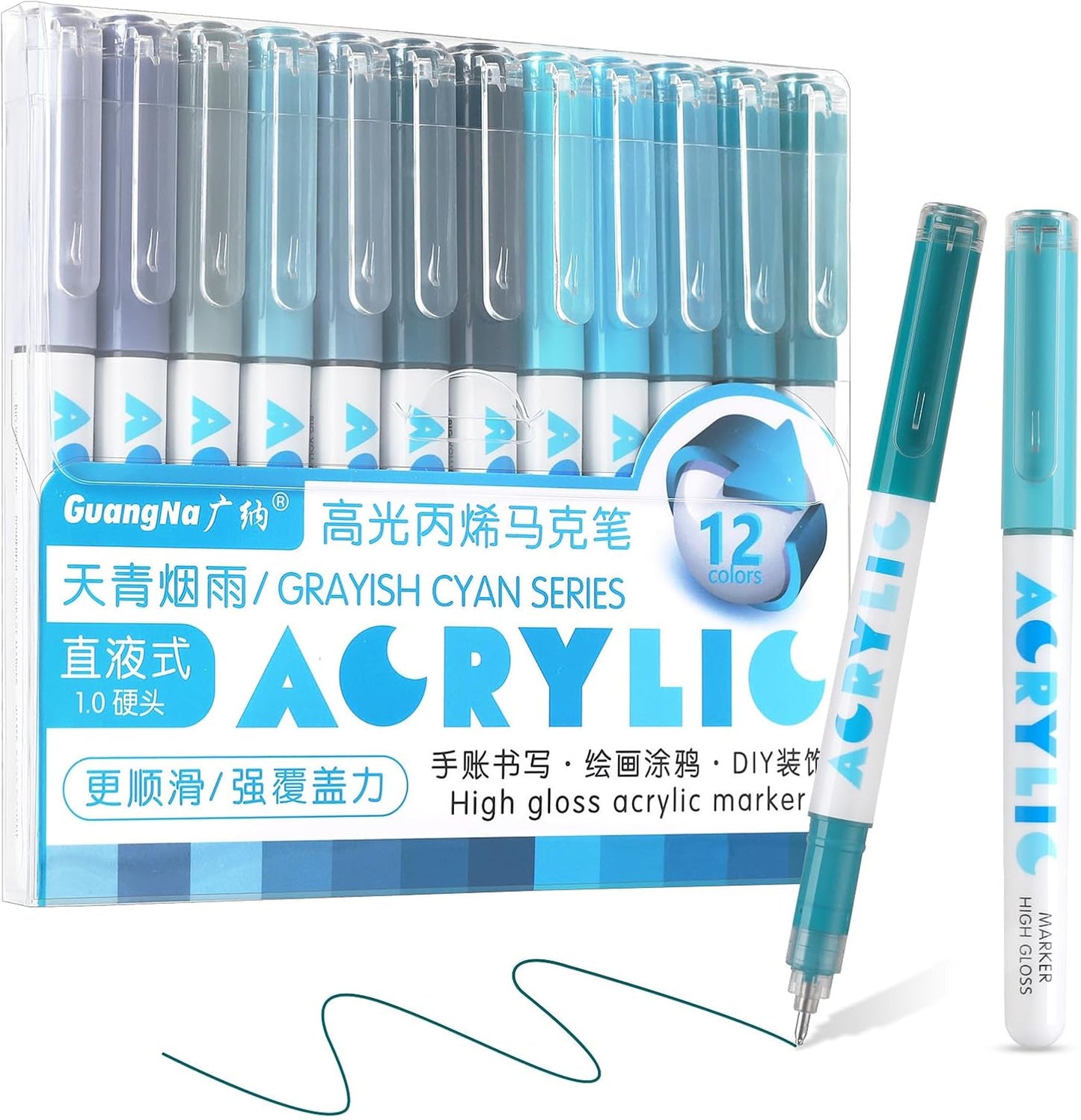 kander Direct Liquid Highlighter Acrylic Marker, 12 Colors Gel Pens with Bullet Tip, Strong Coverage, Large Ink Capacity, Multi-Purpose Paint Pens for Rock Painting, Crafts, DIY, Art Supplies