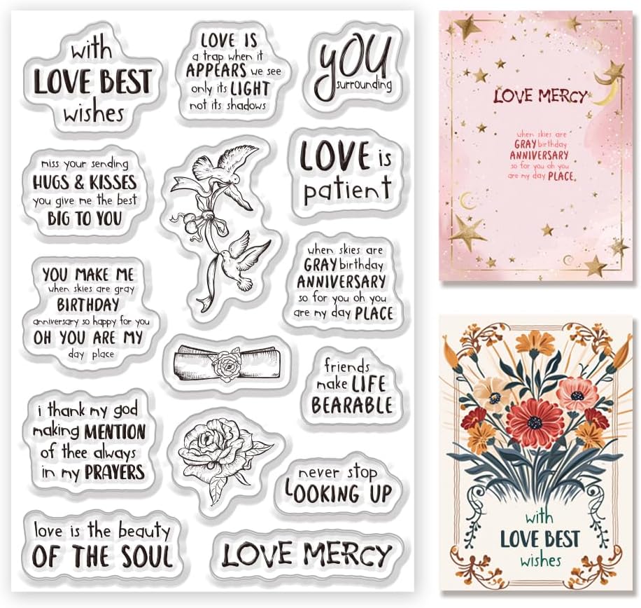 Inspirational Words Transparent Clear Stamps Flower Graduation Cards Silicone Stamps for DIY Scrapbooking Supplies Embossing Paper Card Happy Birthday Clear Stamps for DIY Card Making