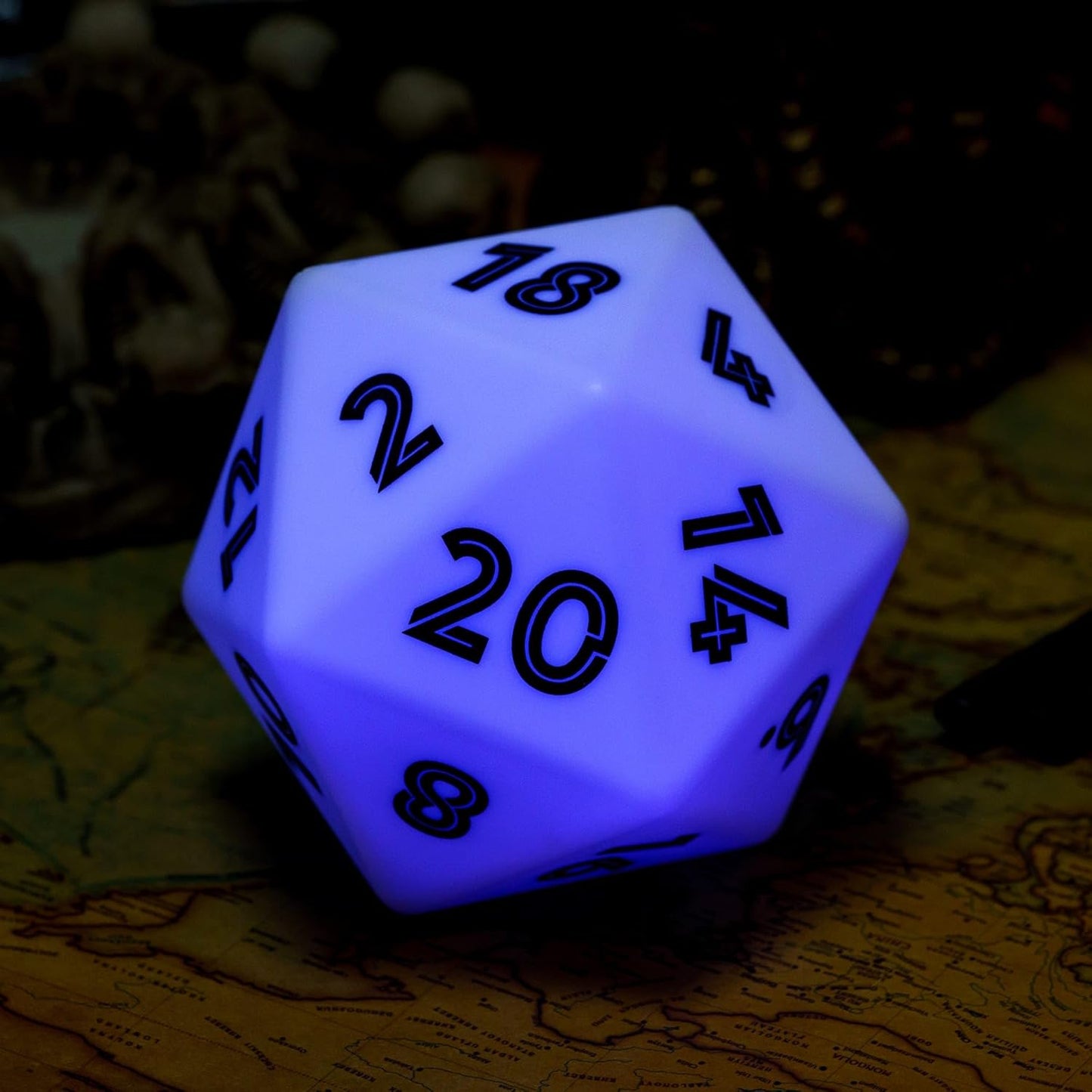 86mm Large D20 Dice DND LED 20 Sided Dice Color Changing, 3-Color Lights, for D&D Role Playing Games (White)