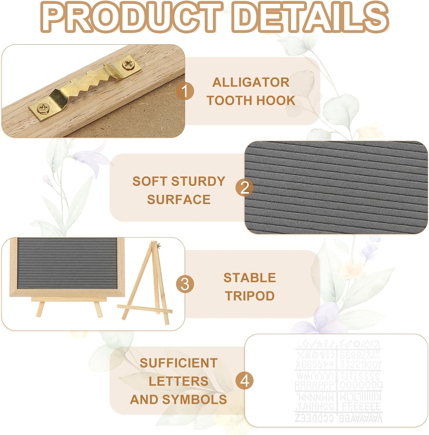 PATIKIL Felt Letter Board, 12x16Inches Gray Wooden Changeable Message Board with Storage Bag Stand for Kitchen Menu Classroom Farmhouse Decor Notes, White Letter