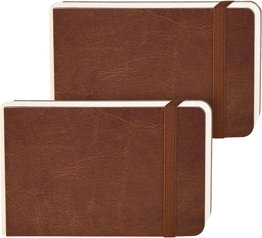Funto Watercolor Journal 2-Pack, 3.5x5.5, 44 Pages Each, 100% Cotton Cold Press, Pearlescent PU Leather Brown Hard Cover, Art Supplies for Mixed Media