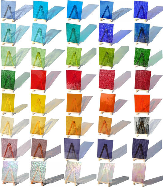 40 Transparent Stained Glass Sheets, 4”x6” Textured Bright Transparency Mosaic Glass Pack, Variety Cathedral Art Glass Pieces for DIY Mosaic Tiles Crafts, Home Decor, Suncatchers