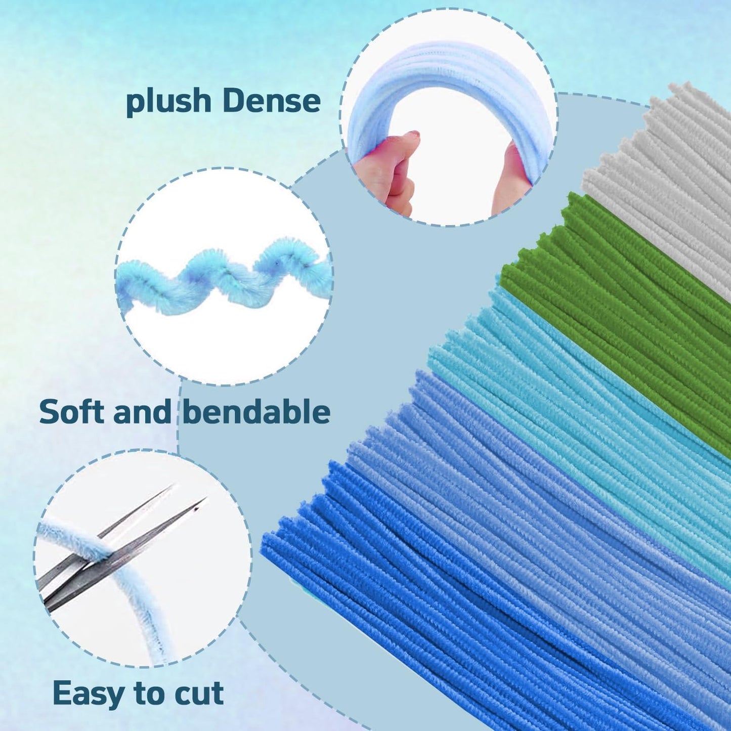 500 Pcs Pipe Cleaners Craft，5 Colors Pipe Cleaners Bulk,Chenille Stems Flowers Craft kit for DIY Handmade Bouquet Wrapping Party Decorations whit Ribbons，Stems,Tape，Stamens, Glue Sticks (Blue)