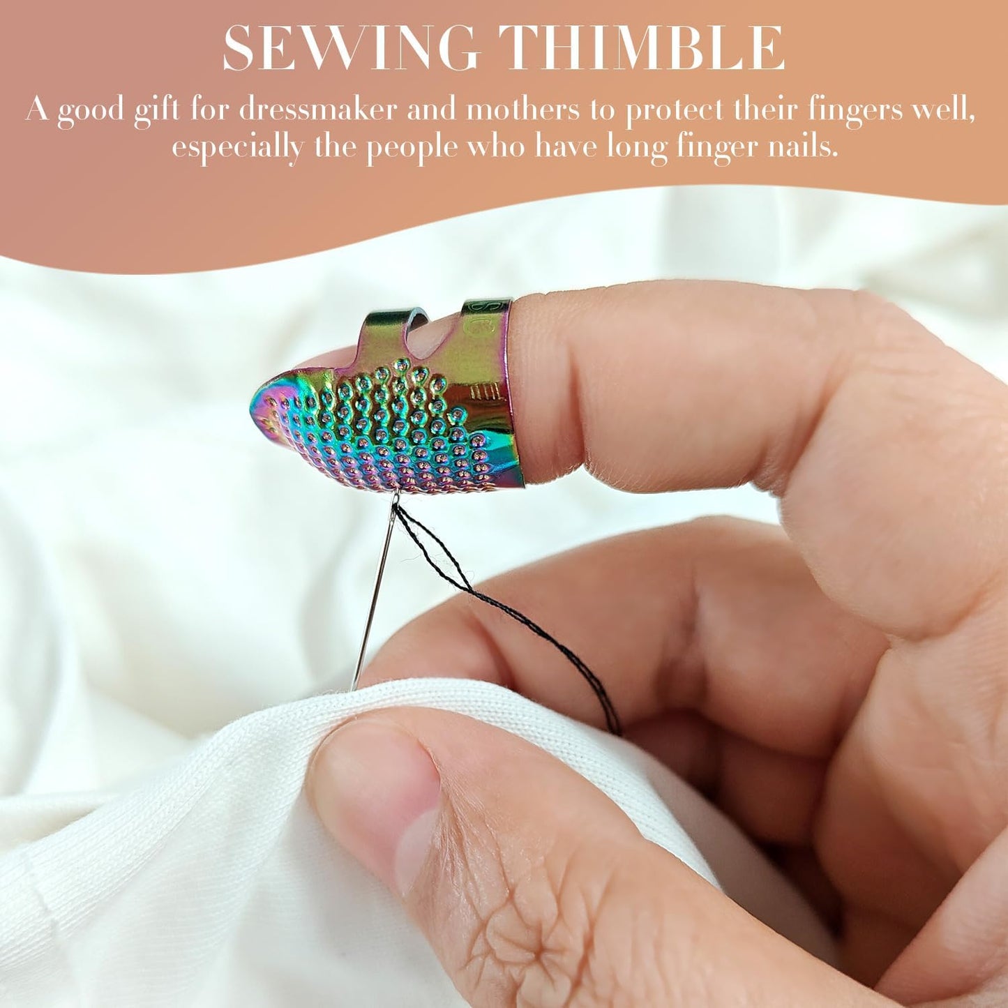 ZESION 4Pcs Sewing Thimbles, Adjustable Metal Thimbles for Hand Sewing Finger Protector, Quilting Craft Accessories for Knitting Needlework DIY Tools, Dazzling(2 Sizes, S/M)