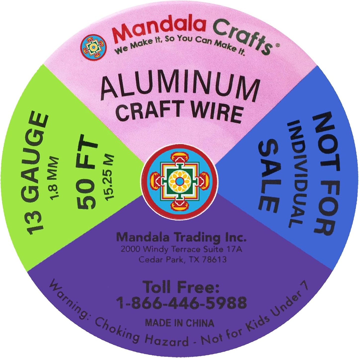 Mandala Crafts 13 Gauge Anodized Aluminum Craft Wire for Jewelry Making - 300 FT Colored Flexible Silver Copper Purple Gold Brown Red Wire - Bendable for Bonsai Armature Crafting Sculpting