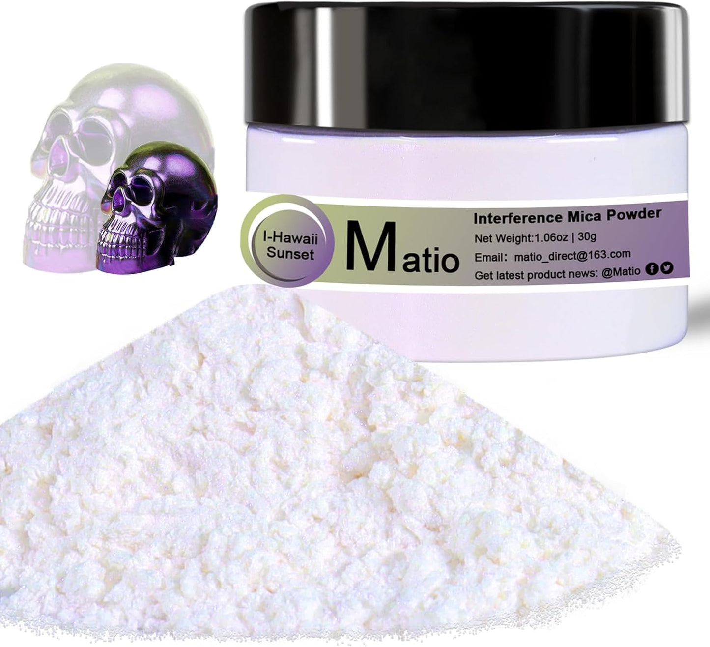 Matio Interference Mica Powder, 1.06oz/ 30g Hawaii Sunset Chrome Powder, Pearlescent Effect Color Shift Pigment for Epoxy Resin, Makeup Shimmer, Nail Polish,Soap Dye,Candle Making,Paint