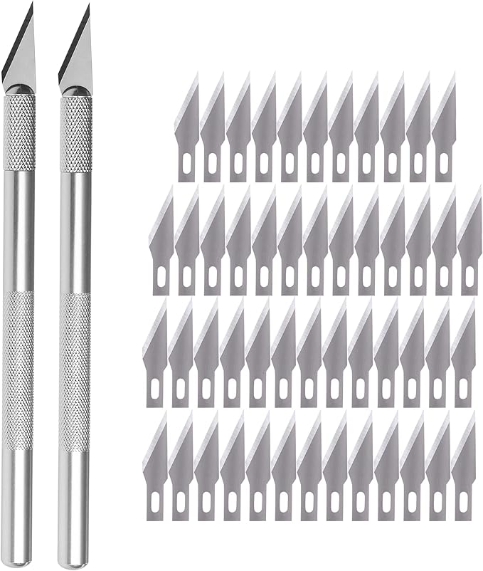 WA Portman Hobby Knife Set – 2pc Precision Craft Knife Set with 50 SK5#11 Steel Hobby Blades – Art Cutter Tool for Paper, Vinyl, Leather, Plastic, Fabric, Wood – Essential DIY and Craft Supplies