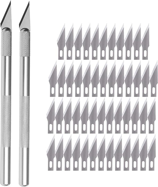 WA Portman Hobby Knife Set – 2pc Precision Craft Knife Set with 50 SK5#11 Steel Hobby Blades – Art Cutter Tool for Paper, Vinyl, Leather, Plastic, Fabric, Wood – Essential DIY and Craft Supplies