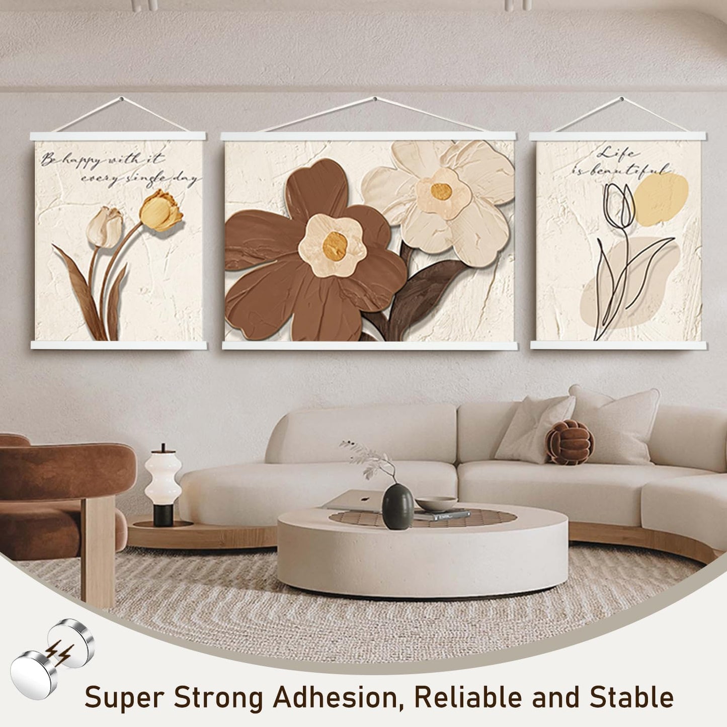 Artmag Magnetic Poster Hanger Frame, 11x14 11x17 Light Wood Wooden Magnet Canvas Artwork Print Poster Hangers Frames Hanging Kit (White, 11")