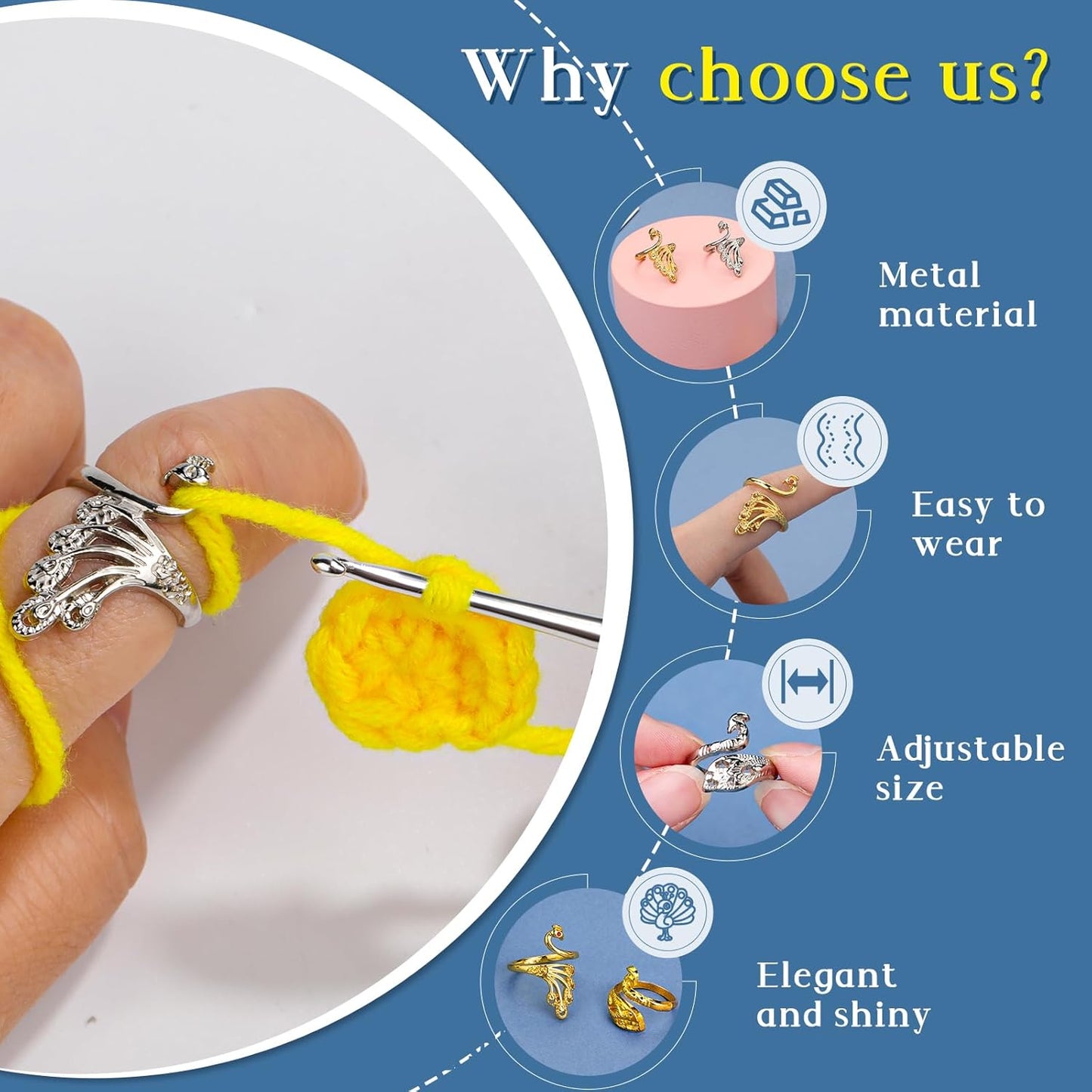 34 Pcs Adjustable Crochet Ring Set, 8 Pcs Knitting Ring, Tension Rings for Crocheting, Crochet Ring for Finger, Stitch Markers Plastic Needles for Crocheting, Crochet Accessories with Storage Box