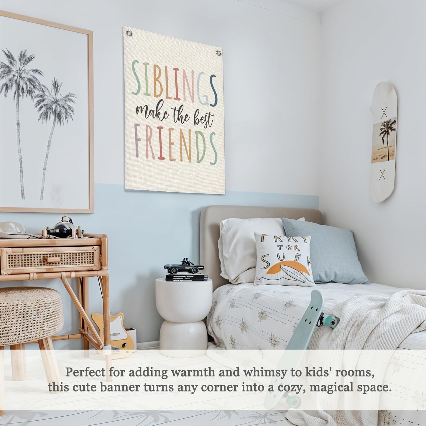 Kids Room Decor,Sisters Make The Best Friends,Boho Girls Bedroom Playroom Toddler Kids Space Decorations,Baby Girl Room Wall Hanging Pennant Flag Banner 18x25 Inch
