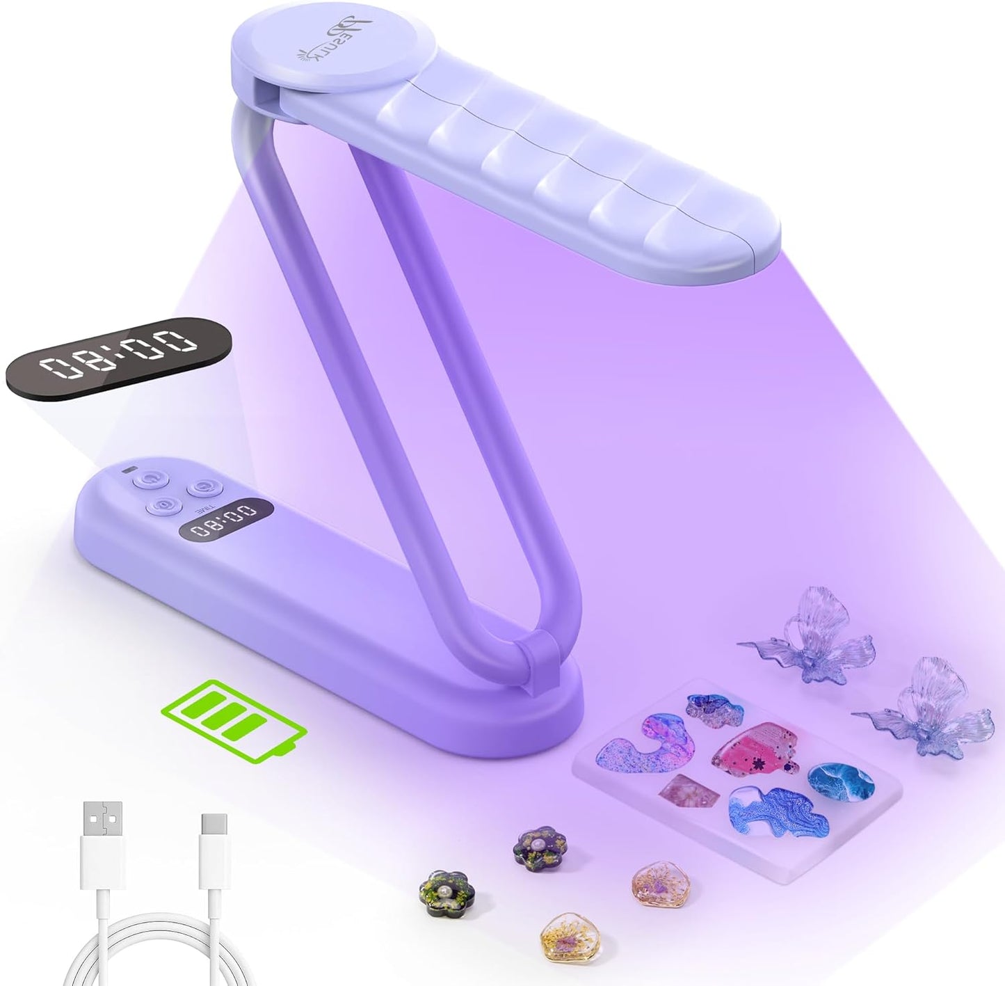 PPESULK Cordless UV Light for Resin Curing, 3000mAh Rechargeable Fast UV Light with 34 Beads and LCD Timer Display, Portable UV Resin Curing Machine for Resin Molds, Jewelry Making, DIY Crafts