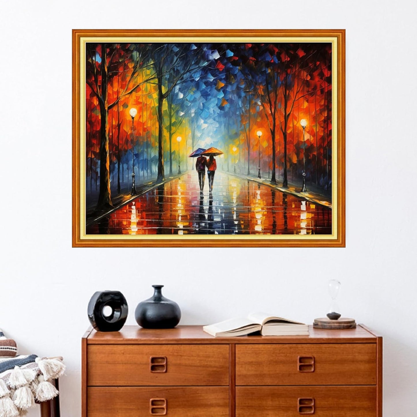 Stamped Cross Stitch Kits - Beach Night Landscape Counted Cross Stitch Kits for Beginners Adults Needlepoint Cross-Stitch Patterns-Couple Stroll 16x20 inchs