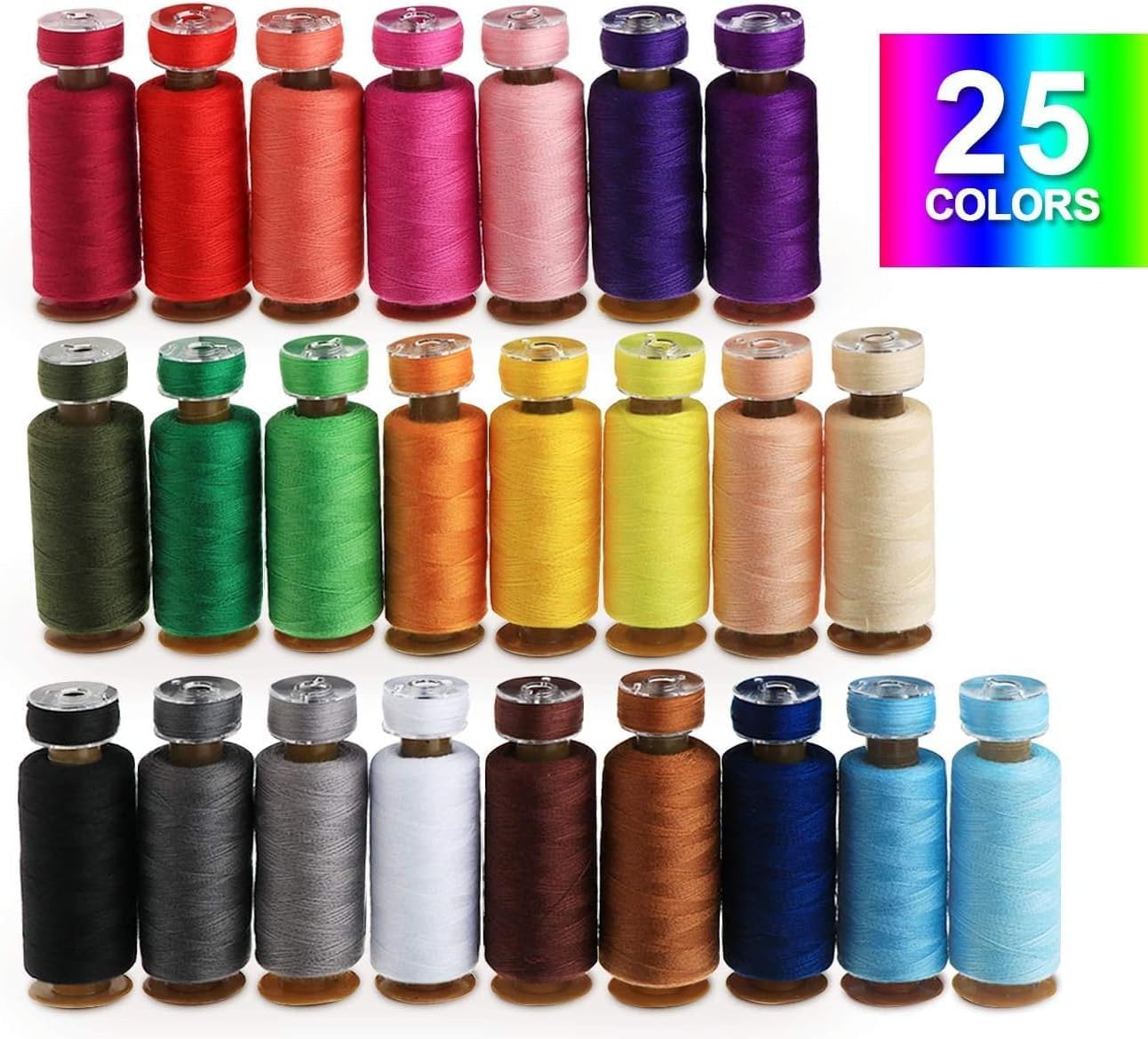 ilauke 50Pcs Thread for Sewing, 400 Yards Sewing Thread kit, Prewound Bobbins Hand & Machine, Sewing Machine Thread Assortment for Brother Singer Janome Juki Serger Machine, 25 Colors