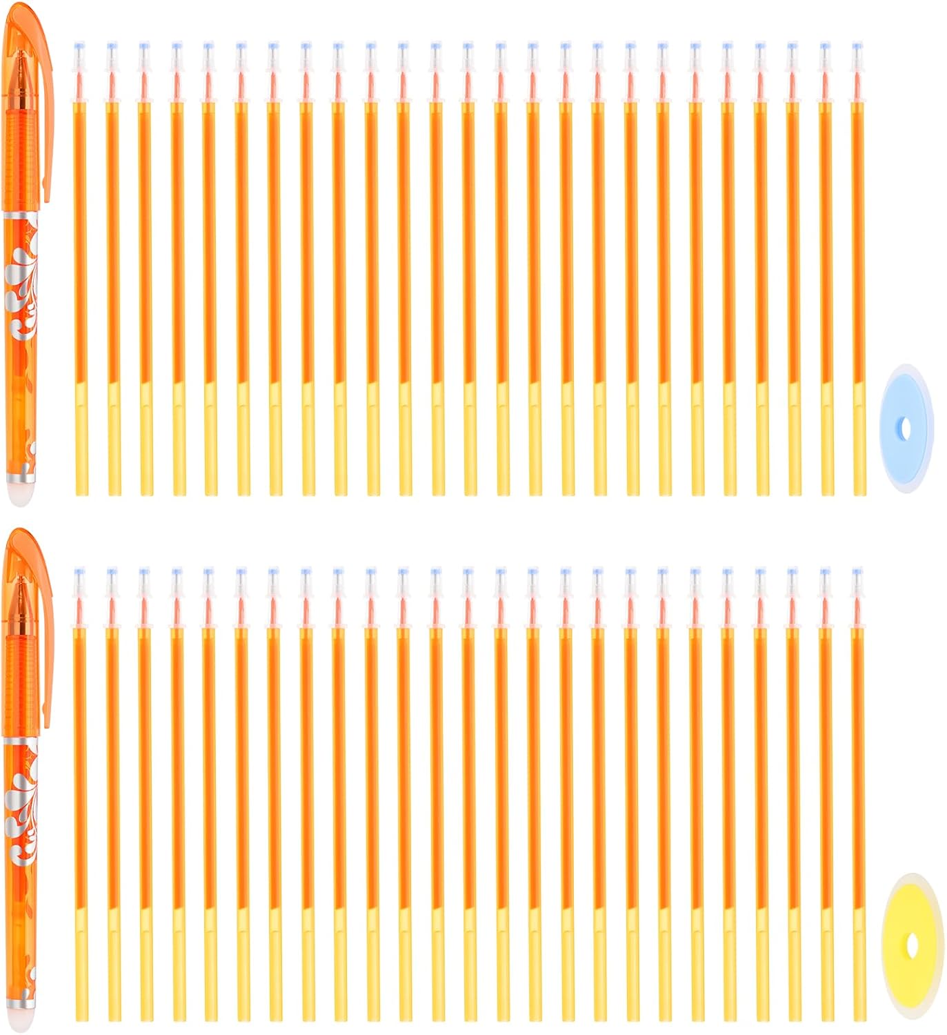 PATIKIL 2Pcs Erasable Gel Pens with 50 Refills & 2 Erasers, 0.5mm Heat Erasable Pens for Fabric Orange Ink Fabric Marking Pen for Sewing Quilting Planner Writing