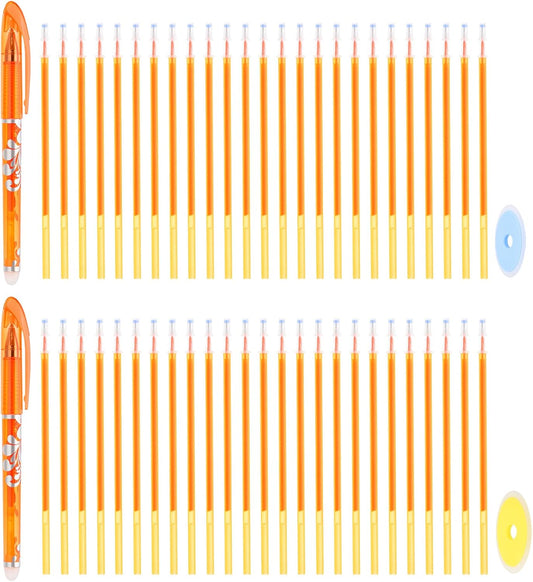 PATIKIL 2Pcs Erasable Gel Pens with 50 Refills & 2 Erasers, 0.5mm Heat Erasable Pens for Fabric Orange Ink Fabric Marking Pen for Sewing Quilting Planner Writing
