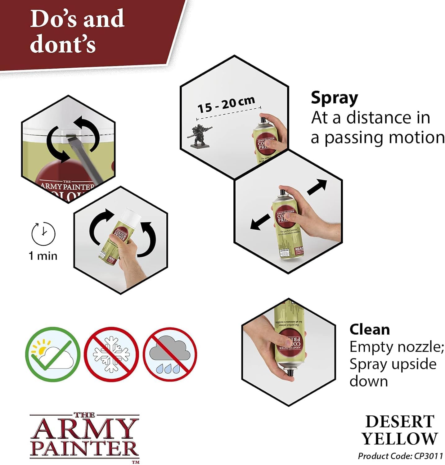 The Army Painter Color Primer, Desert Yellow, 400 ml, 13.5 oz - Acrylic Spray Undercoat for Miniature Painting