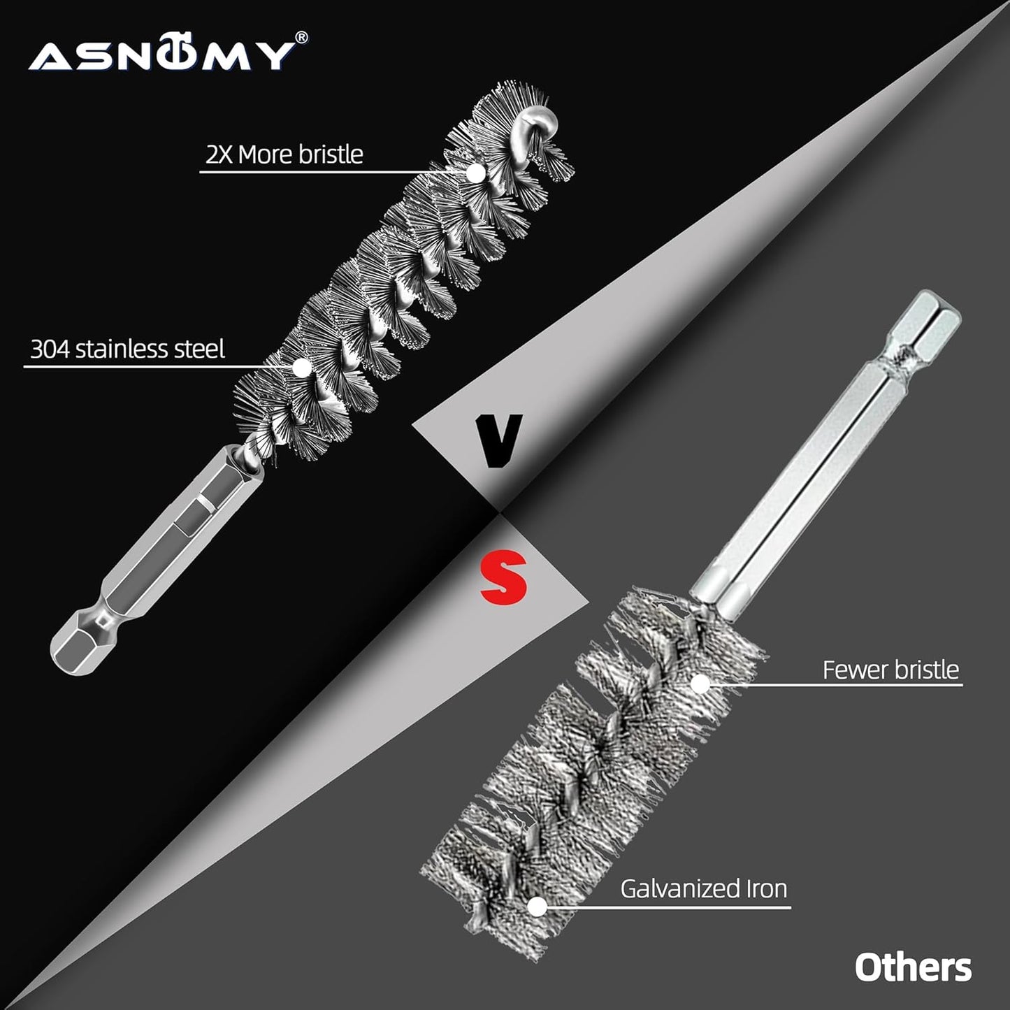 ASNOMY 12Pcs Wire Bore Brush for Drill,5/16"-1-3/16" Stainless Steel Wire Brush Bore Cleaning Brush Set for Power Drill Cleaning,Abrasive Drill Wire Brush with 1/4" Hex Shank