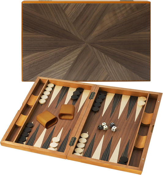 GSE Games & Sports Expert Premium Wooden Folding Inlay Backgammon Board Game Set, Classic Traditional Strategy Board Games (Focus- 21 Inches)