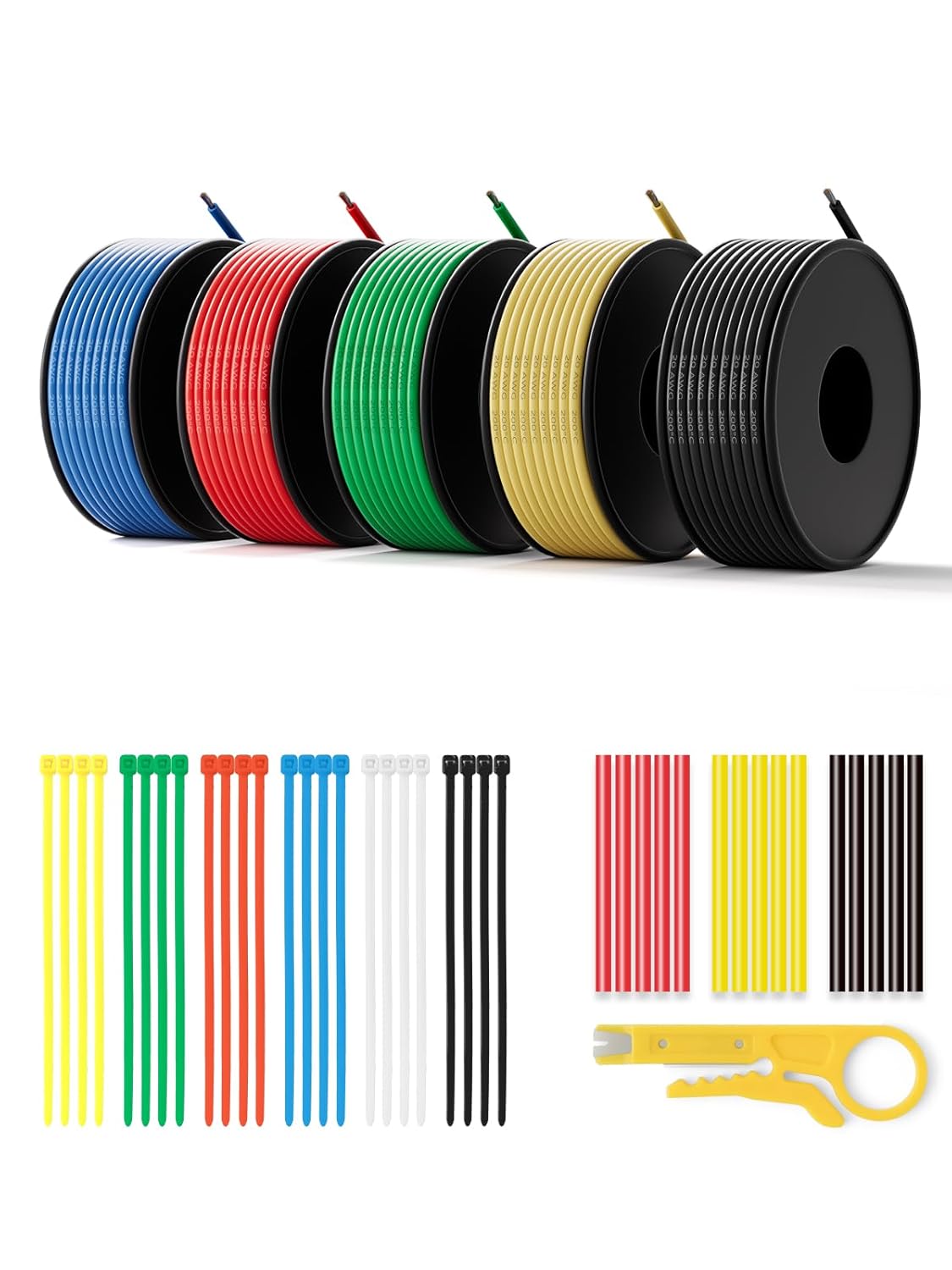 20 AWG Silicone Wire Kit 150FT, 20 Gauge Stranded Tinned Copper Wire Spool, 5 Colors 30FT Each,Flexible Electrical Wire for DIY, Automotive, LED, Arduino, Battery Projects