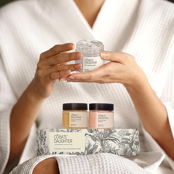 COBA'S DAUGHTER Luxury Spa Gift Set for Women – 3-Piece Mini Body Scrub Trio with Honey Turmeric, Almond Orange & Aloe Vera – Travel Size Self-Care Gift for Holiday, Christmas, Birthday, Wedding Favor