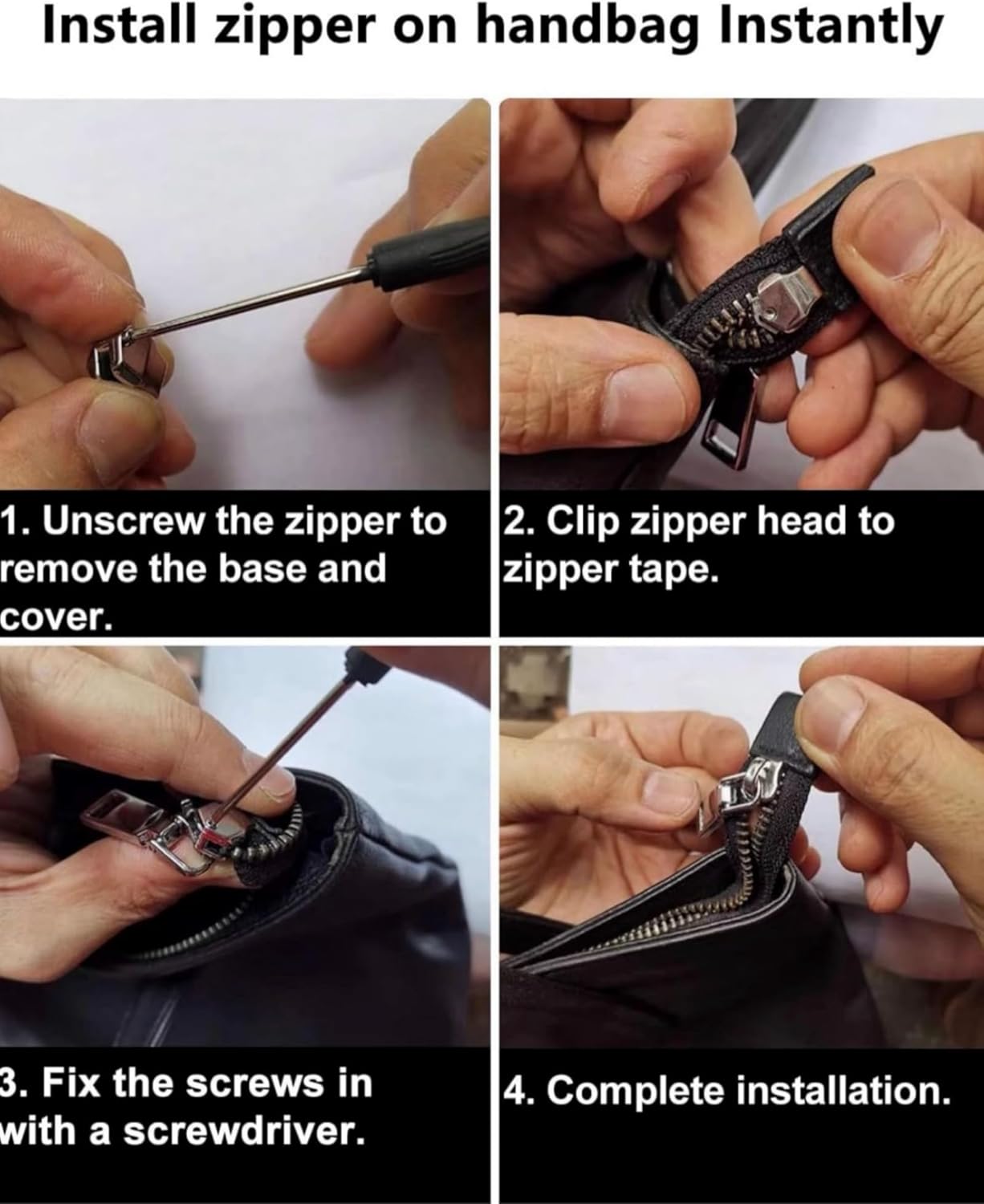 AKTIOIN Metal Zipper Repair Kit for Jackets, Luggage, Bags, Backpack, No Sewing Required Detachable Zip Heads Zipper Pull Replacement (Black, #8)