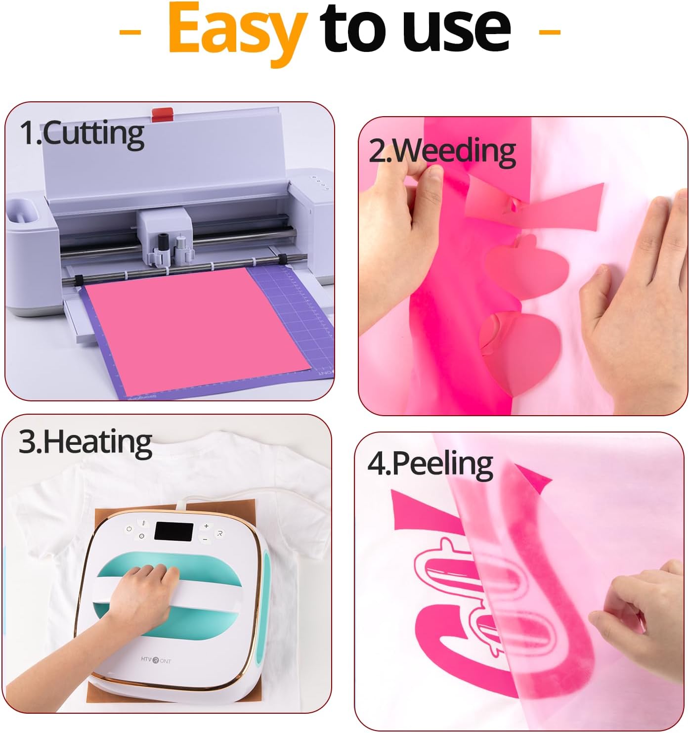 HTVRONT Pink Heat Transfer Vinyl Bundle - 10 Pack 12" x 10" HTV Vinyl for T-Shirt, Neon Pink Iron on Vinyl for All Cutting Machine or Heat Press Machine