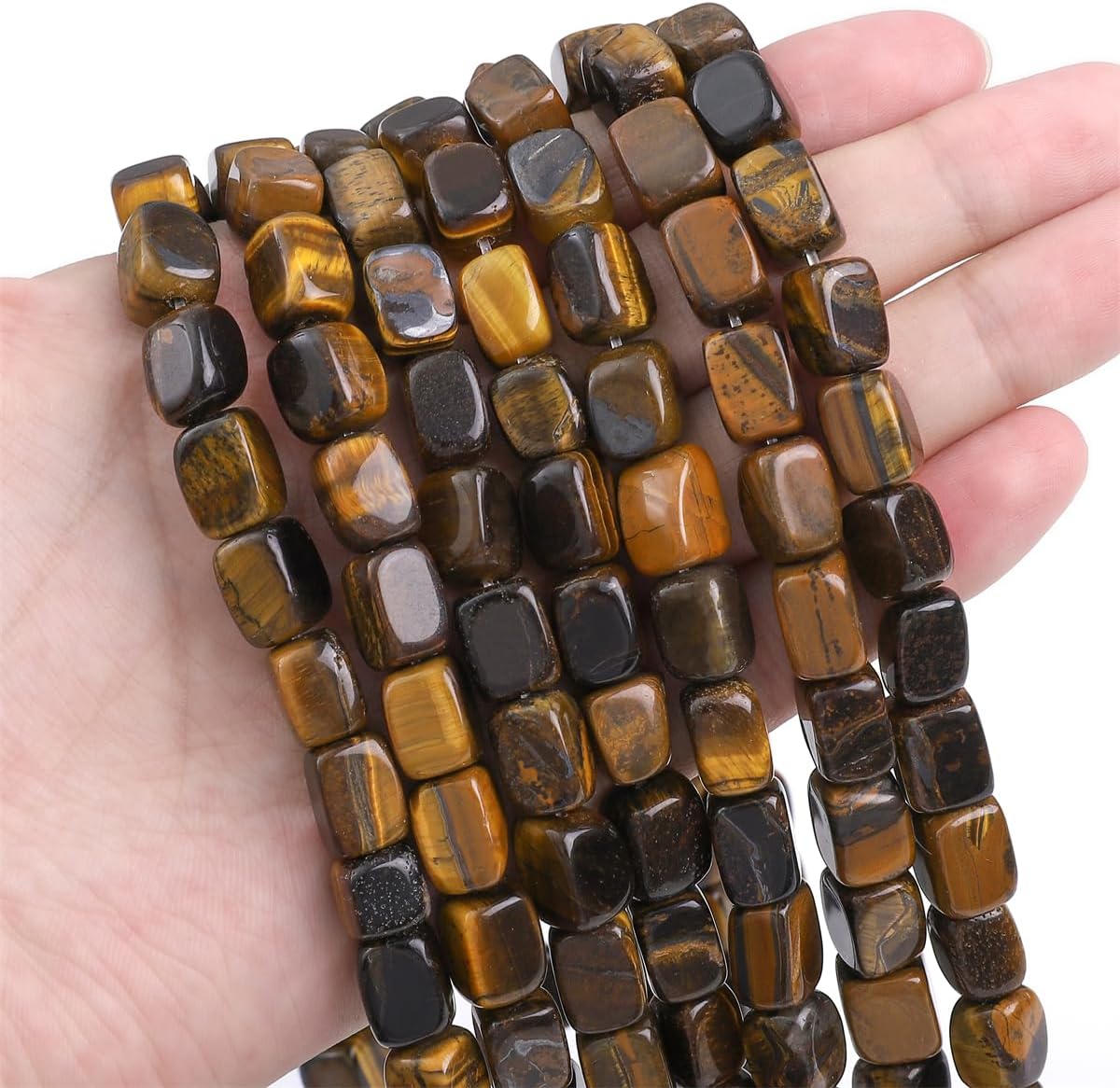 Natural Yellow Tiger Eye Cuboid Stone Loose Semi Gemstone Beads for Jewelry Making 8mmx12mm 38cm/Strand