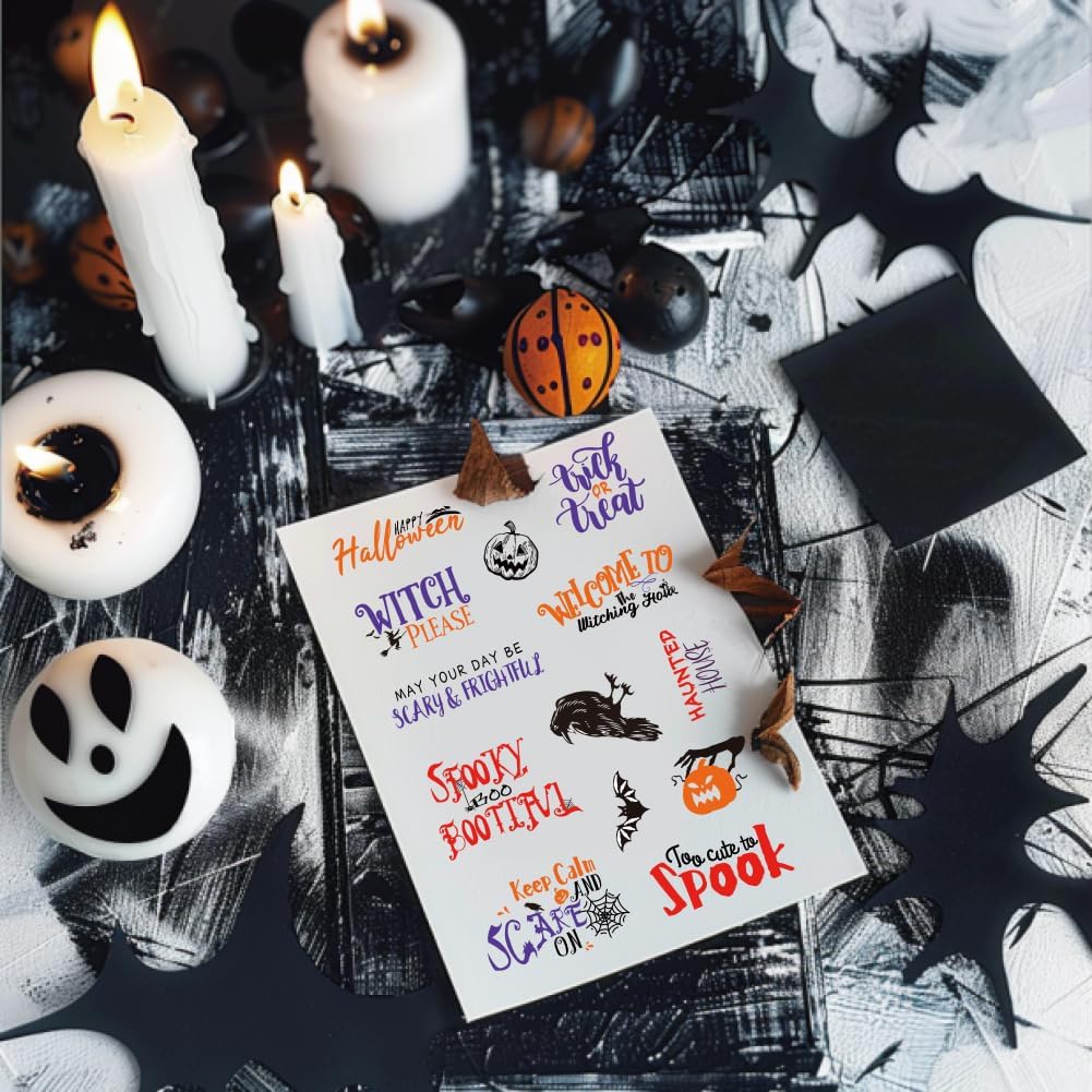 Halloween Words Clear Stamps for Card DIY Happy Halloween Alphabet Crow Bat Pumpkin Clear Stamps Halloween Creature Transparent Rubber Seal Stamps for Photo for Card Making Crafting DIY