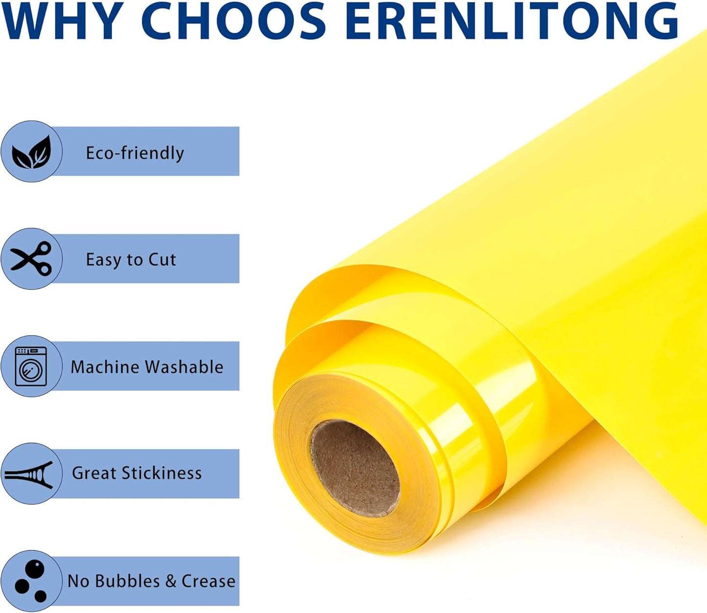 RENLITONG Yellow Iron on Vinyl 12Inch by 50ft Roll HTV Heat Transfer Vinyl for T-Shirt HTV Rolls for All Cutter Machine - Easy to Cut & Weed for Heat Transfer Design