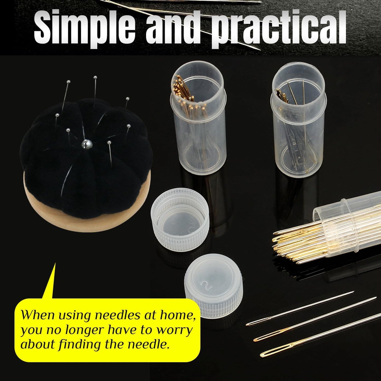 Uxney Pin Cushion,Wooden Sewing Pin Cushion Pincushion Needle Cushion for Sewing Quilting Needlework DIY Crafts(Black,2 PCS)