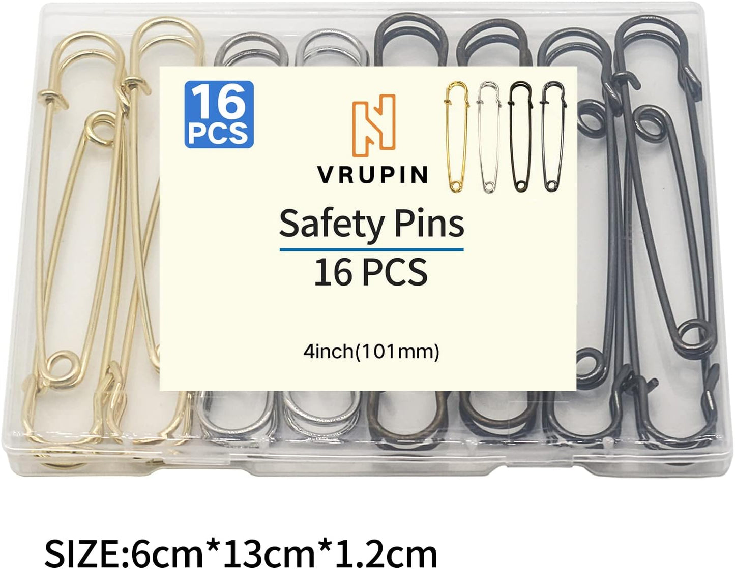 vrupin 16pcs Extra-Large 4inch Safety Pins for Crafting, Heavy Duty Blanket Pins Bulk Steel Fasteners for Blankets Crafts DIY Craftsmanship Skirts Kilts Brooch Making