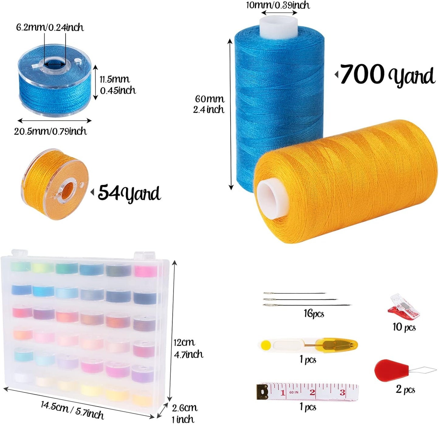 ilauke 72 Pcs Sewing Thread 700 Yards, 36 Colors Prewound Bobbins Thread for Sewing, Polyester Sewing Machine Threads for Brother Singer Janome with Sewing Supplies