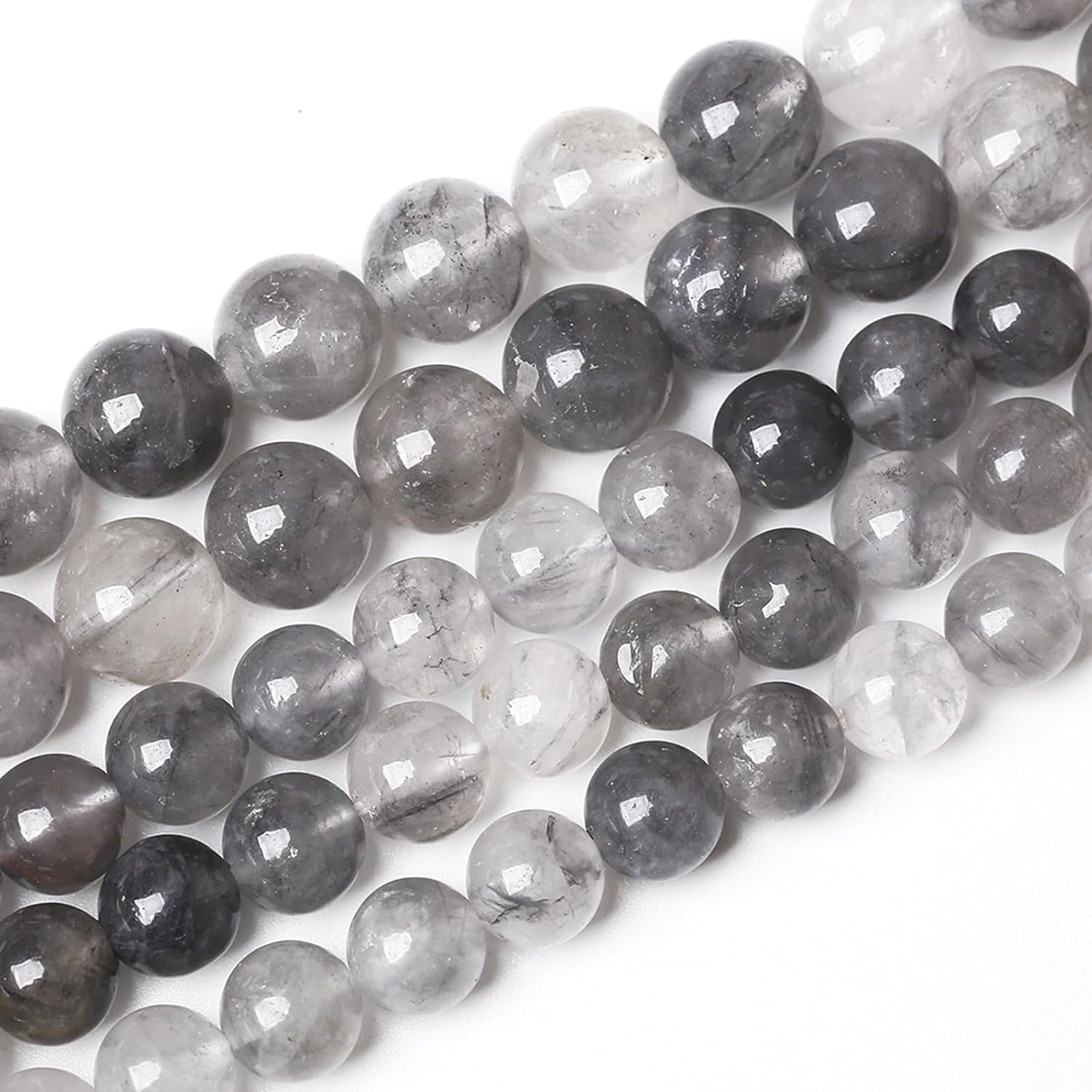 32pcs 12mm Natural Grey Cloud Crystal Stone Beads for Jewelry Making Energy Healing Power Stone Beads DIY Bracelet Necklace Accessories 15" (12mm, Grey Cloud Crystal)