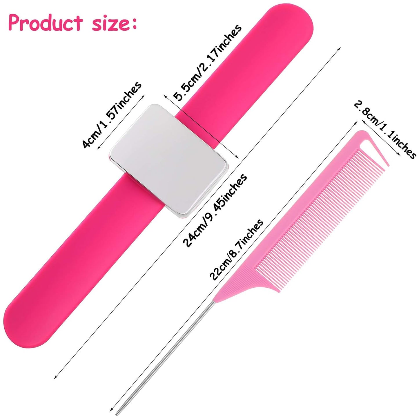 WILLBOND Magnetic Wrist Sewing Pincushion Wrist Magnetic Pin Holder Wristband Pin Cushion Holder with 3 Pcs Stainless Steel Pintail Comb Rat Tail Comb for Hair Clips Hand Sewing(Rose Red)