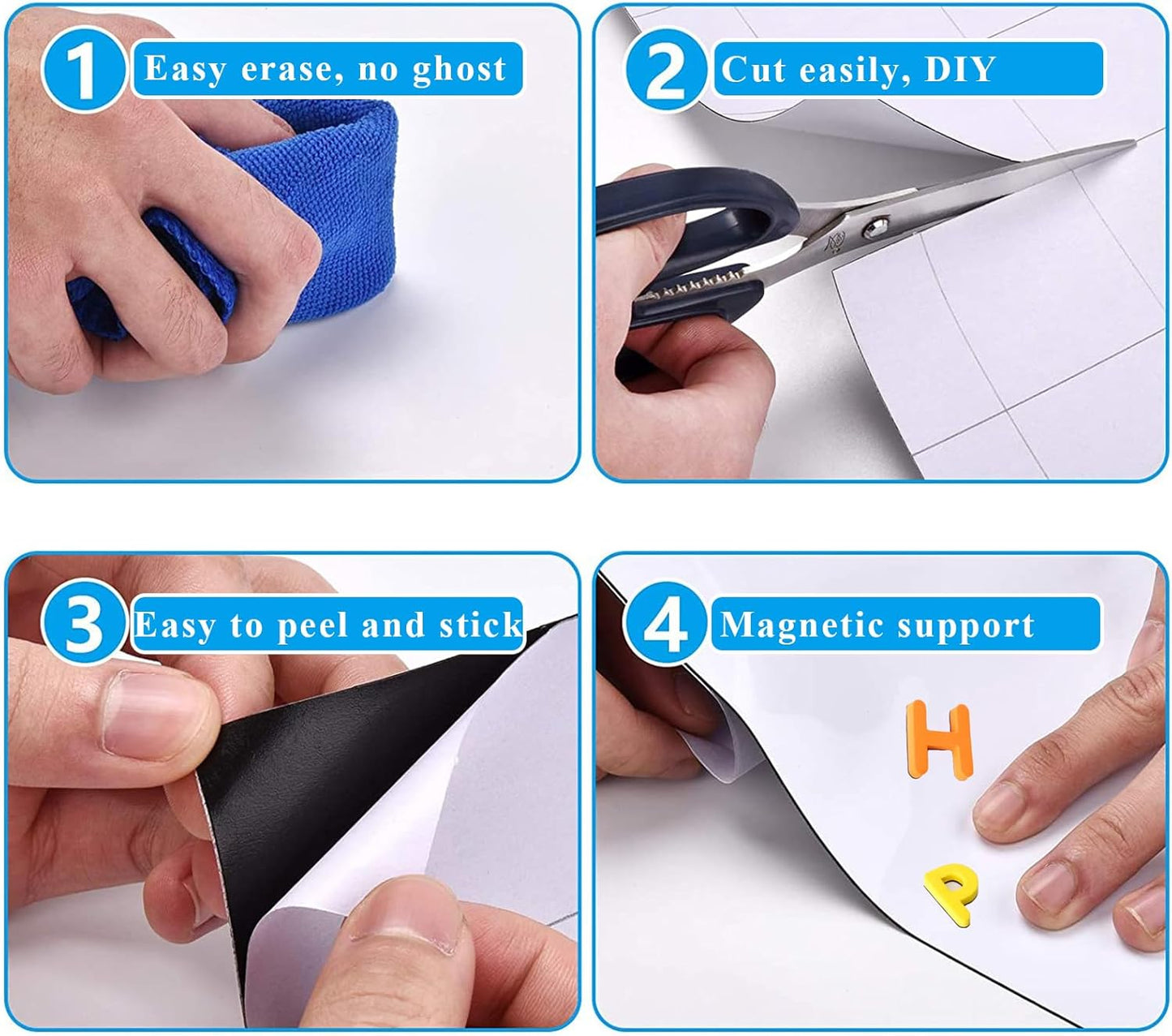 White Board Sticker Adhesive Backing, 24" x 36" Magnetic Dry Erase Board Contact Paper Stick on Wall, Whiteboard Sheet for Teacher Kids Classroom, Include Markers, Eraser with Magnet