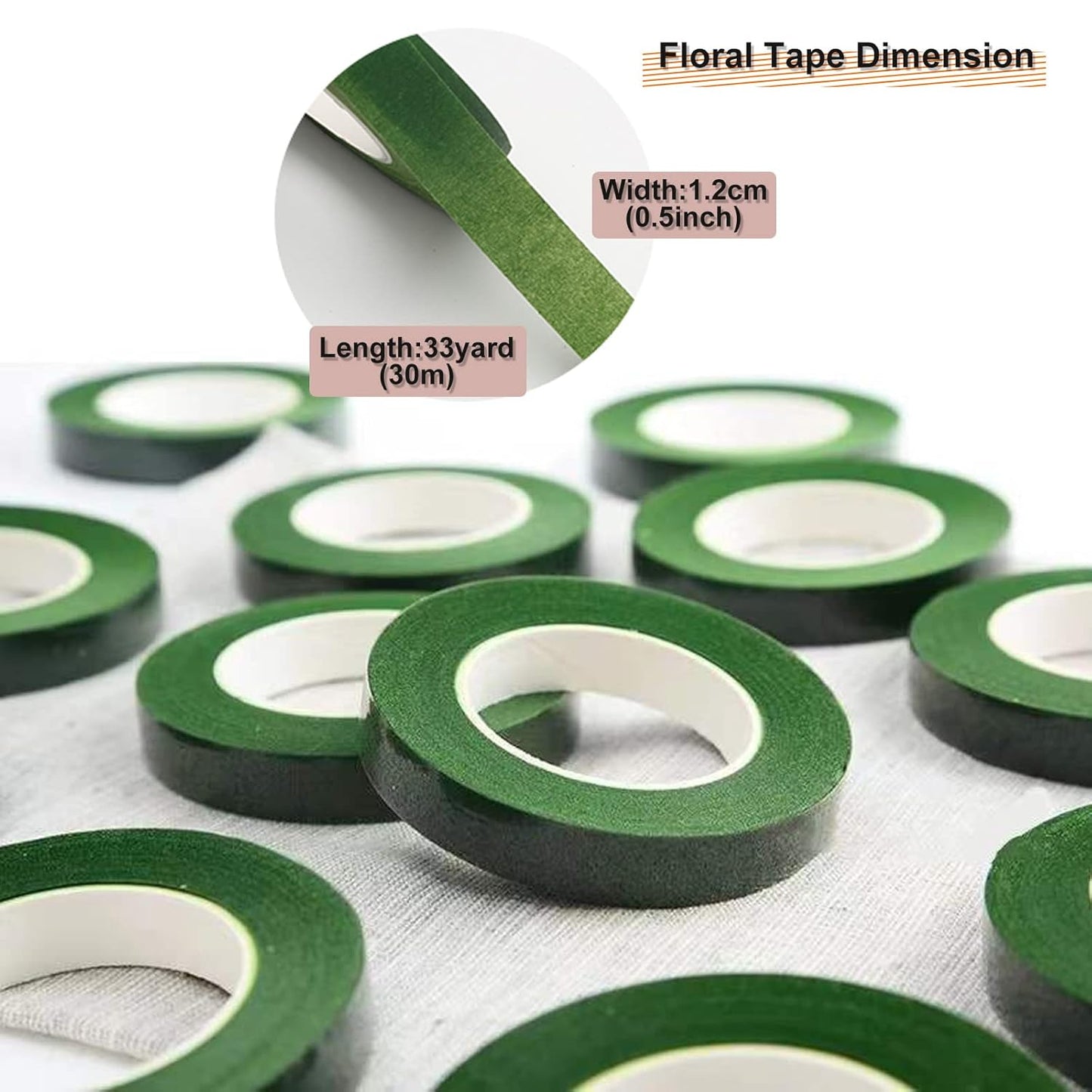 12 Rolls 1/2 Inch 30 Yard Green Floral Tape for Bouquet Stem Wrapping - Adhesive, Waterproof and Flexible (Olive Green+Dark Green)